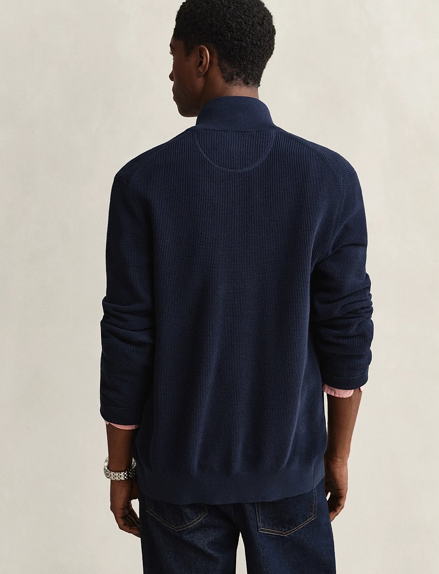 Gant - Waffle Knit Zip Cardigan - pullover mit durchgehendem reißverschluss - evening blue - 2