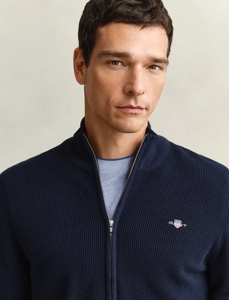 GANT - MICRO TEXTURED COTTON ZIP CARDIGAN - fullzip strik - evening blue - 3