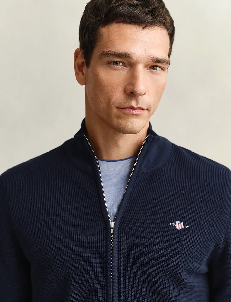 Gant - Waffle Knit Zip Cardigan - fullzip strik - evening blue - 3
