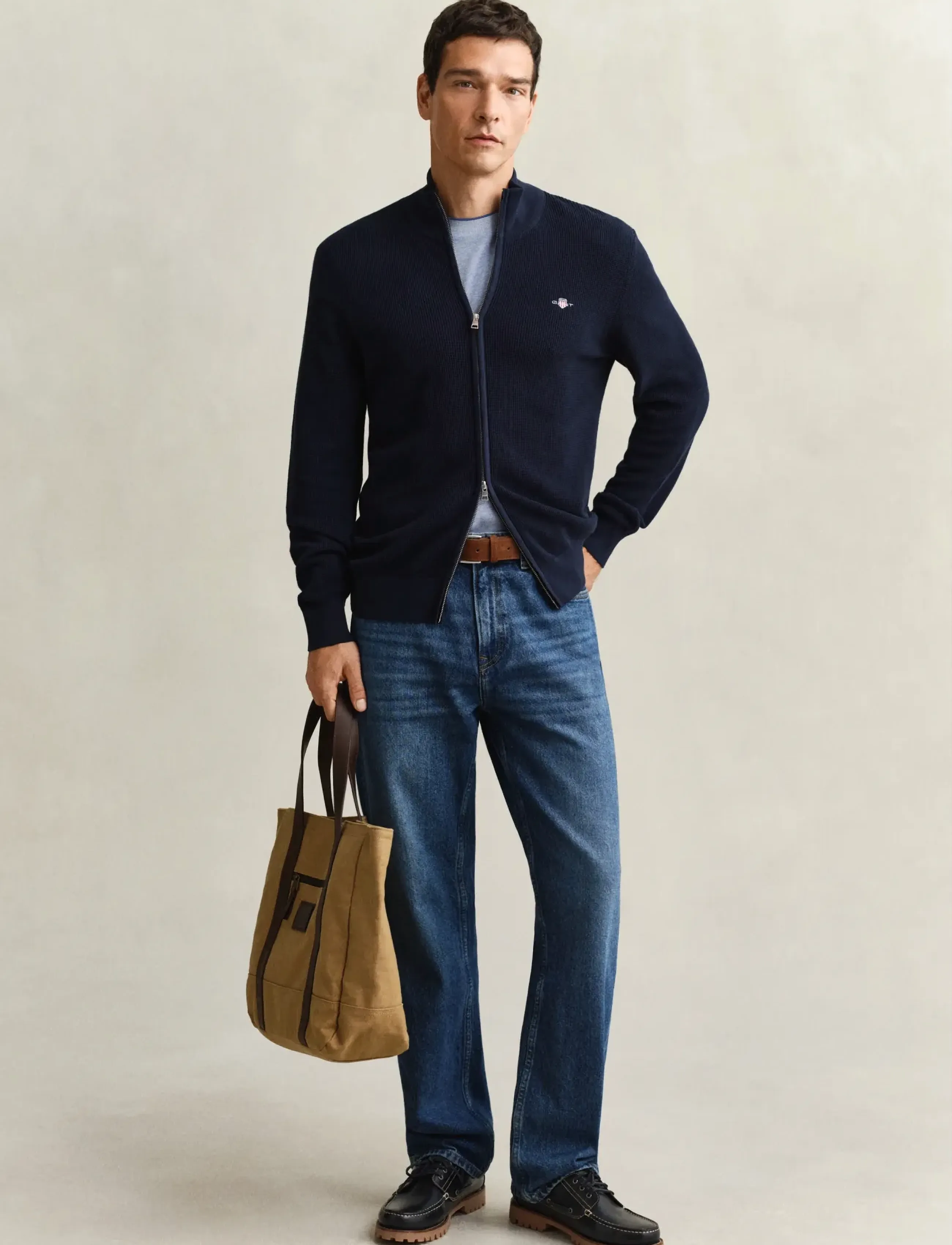 Gant - Waffle Knit Zip Cardigan - fullzip strik - evening blue - 4