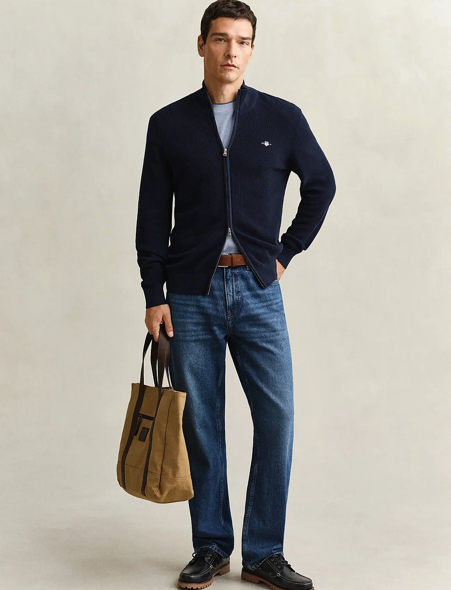 Gant - Waffle Knit Zip Cardigan - fullzip strik - evening blue - 4