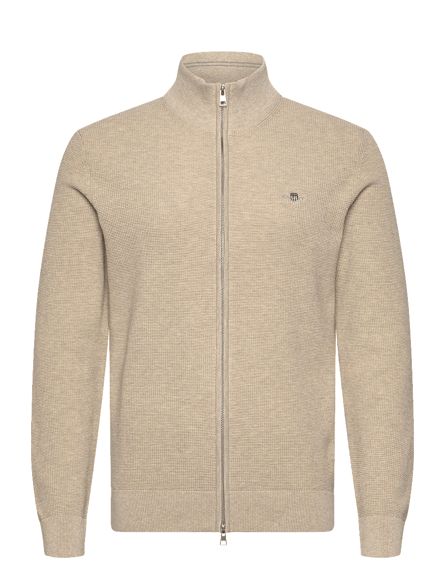 Gant - Waffle Knit Zip Cardigan - fullzip strik - oat melange - 1