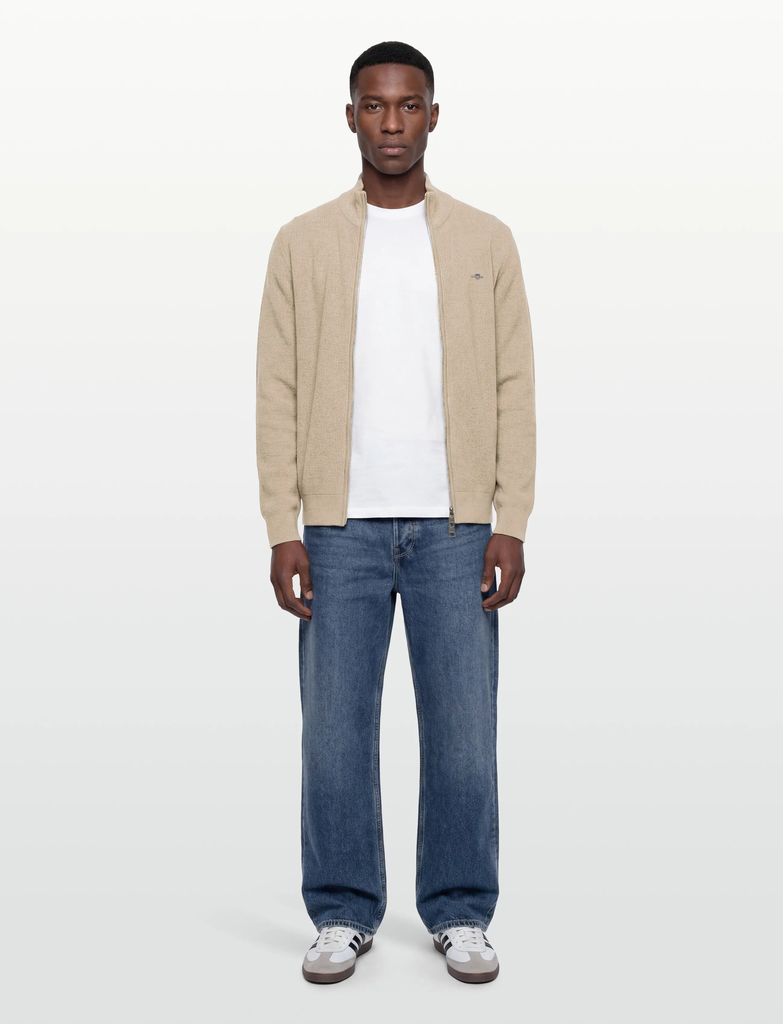 Gant - Waffle Knit Zip Cardigan - fullzip strik - oat melange - 0
