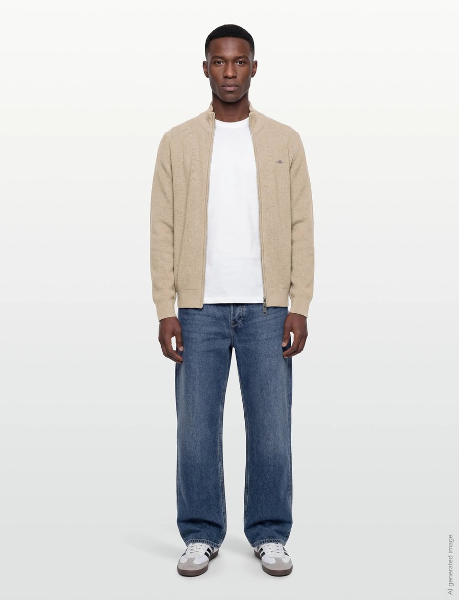 Gant - Waffle Knit Zip Cardigan - fullzip strik - oat melange - 0