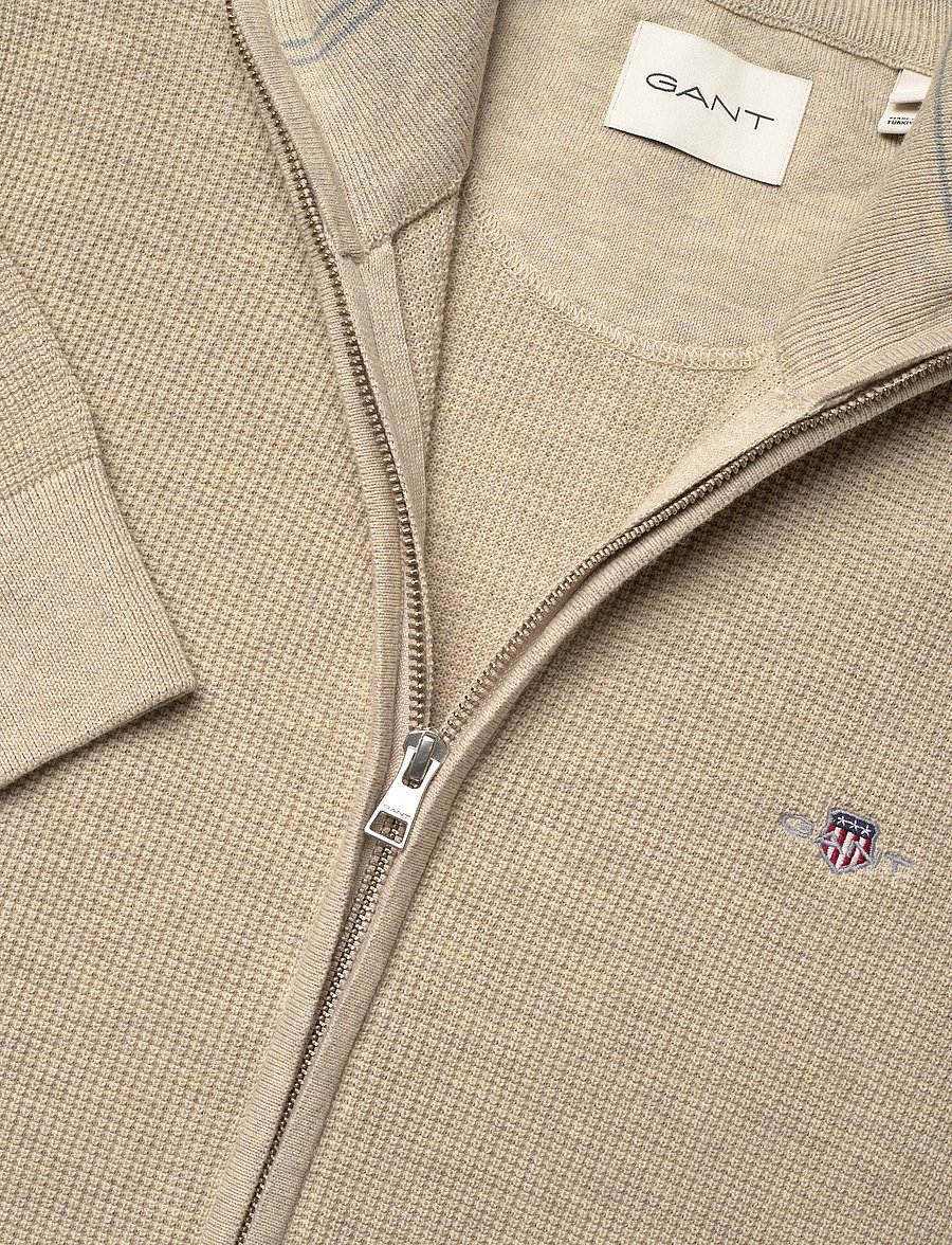 Gant - Waffle Knit Zip Cardigan - fullzip strik - oat melange - 5