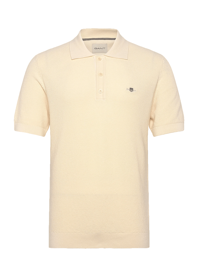 GANT - MICRO TEXTURED COTTON SS POLO - kootud polosärgid - cream - 0