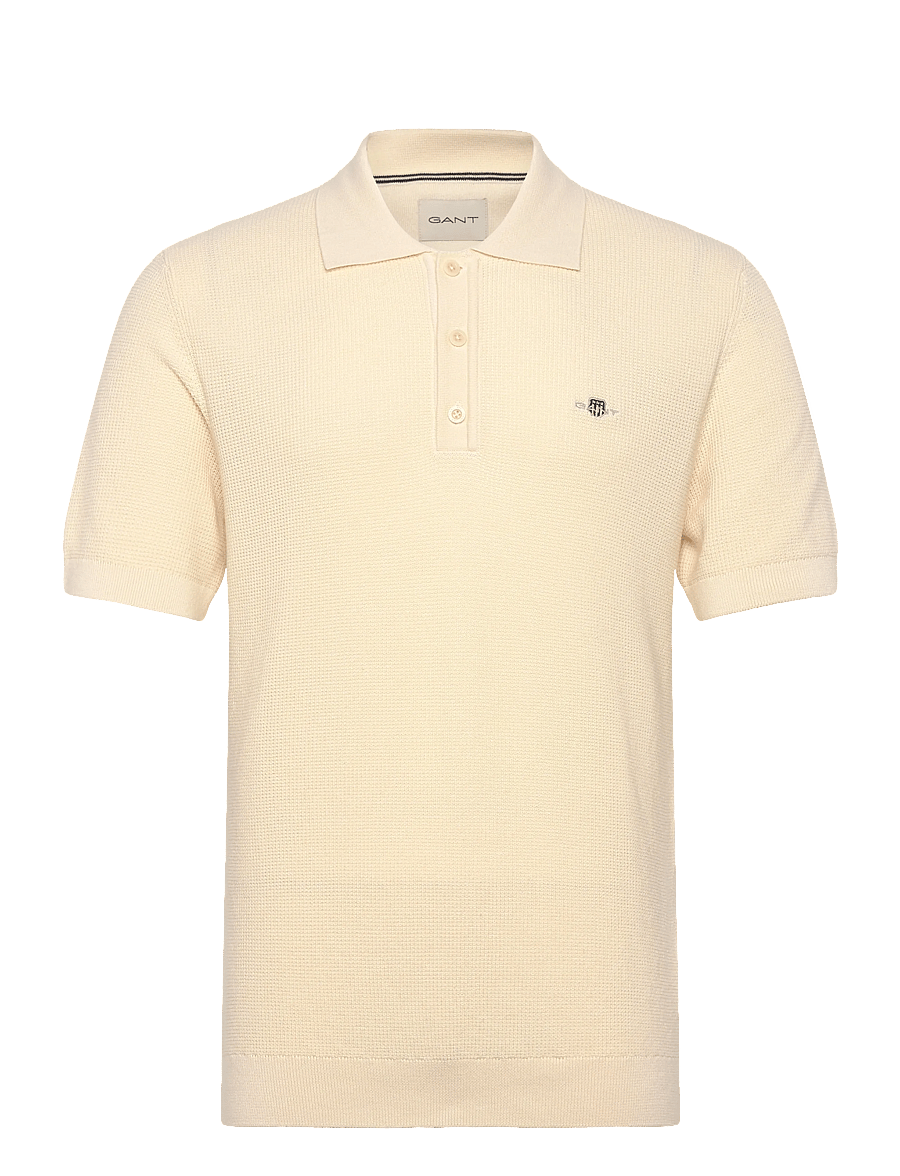Gant - MICRO TEXTURED COTTON SS POLO - stickade pikéer - cream - 1