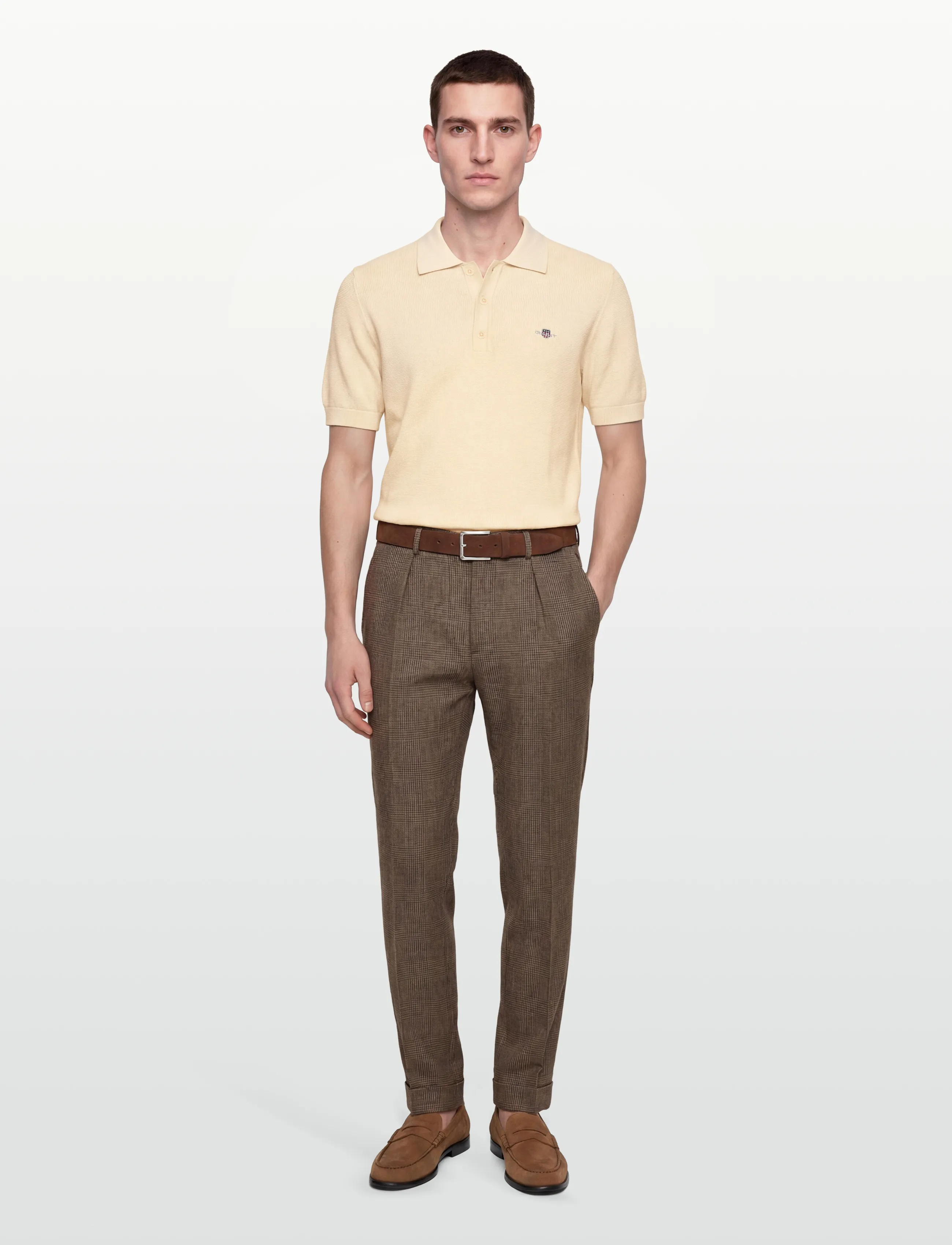 Gant Micro Textured Cotton Ss Polo, Mænd, Kortærmet Strikket Polo, Cream, Str: S