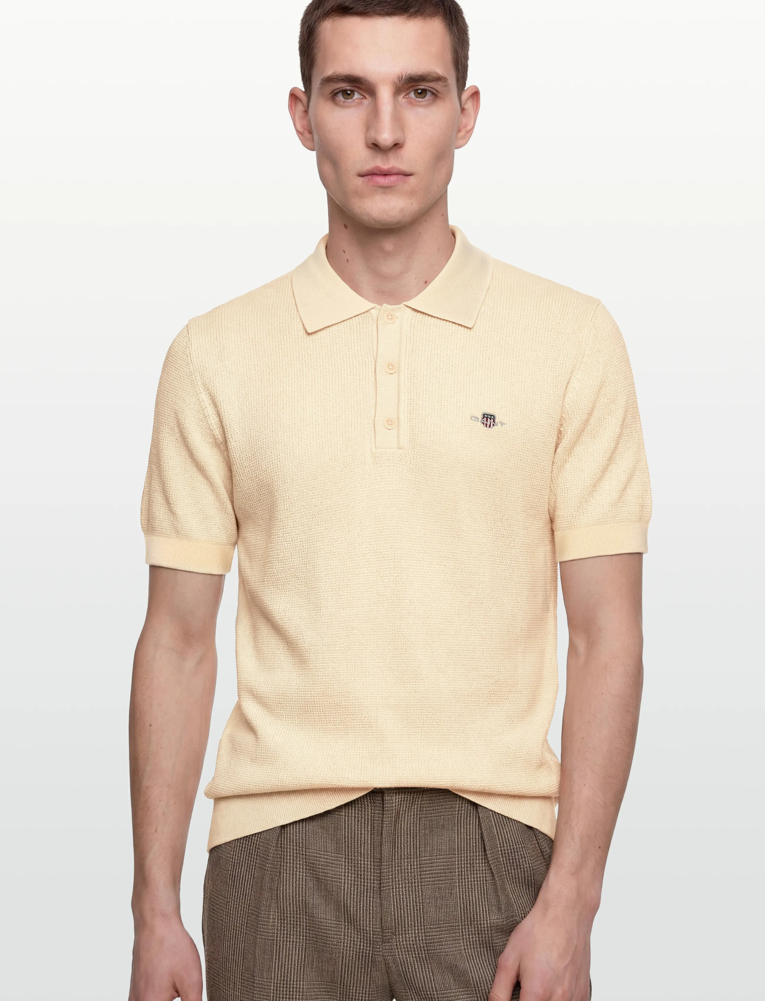 Gant - MICRO TEXTURED COTTON SS POLO - knitted polos - cream - 3