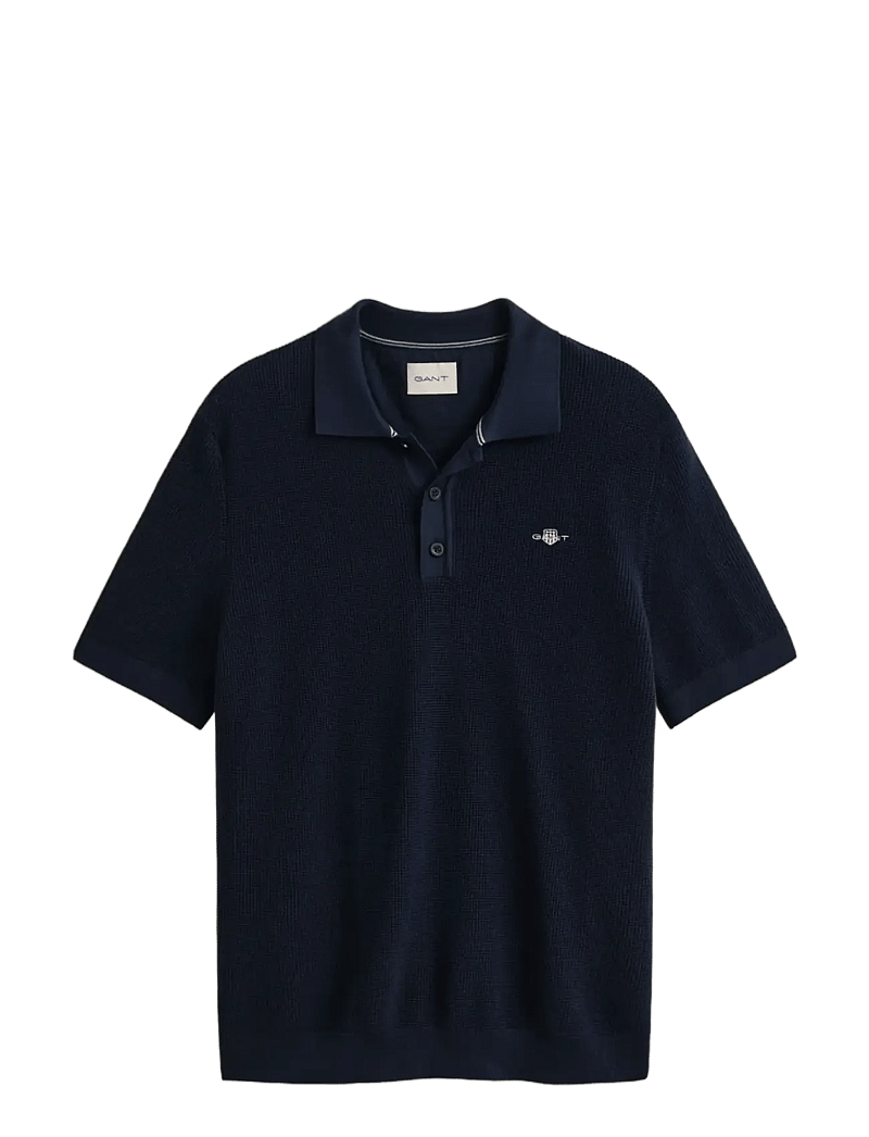 GANT - MICRO TEXTURED COTTON SS POLO - knitted polos - evening blue - 1