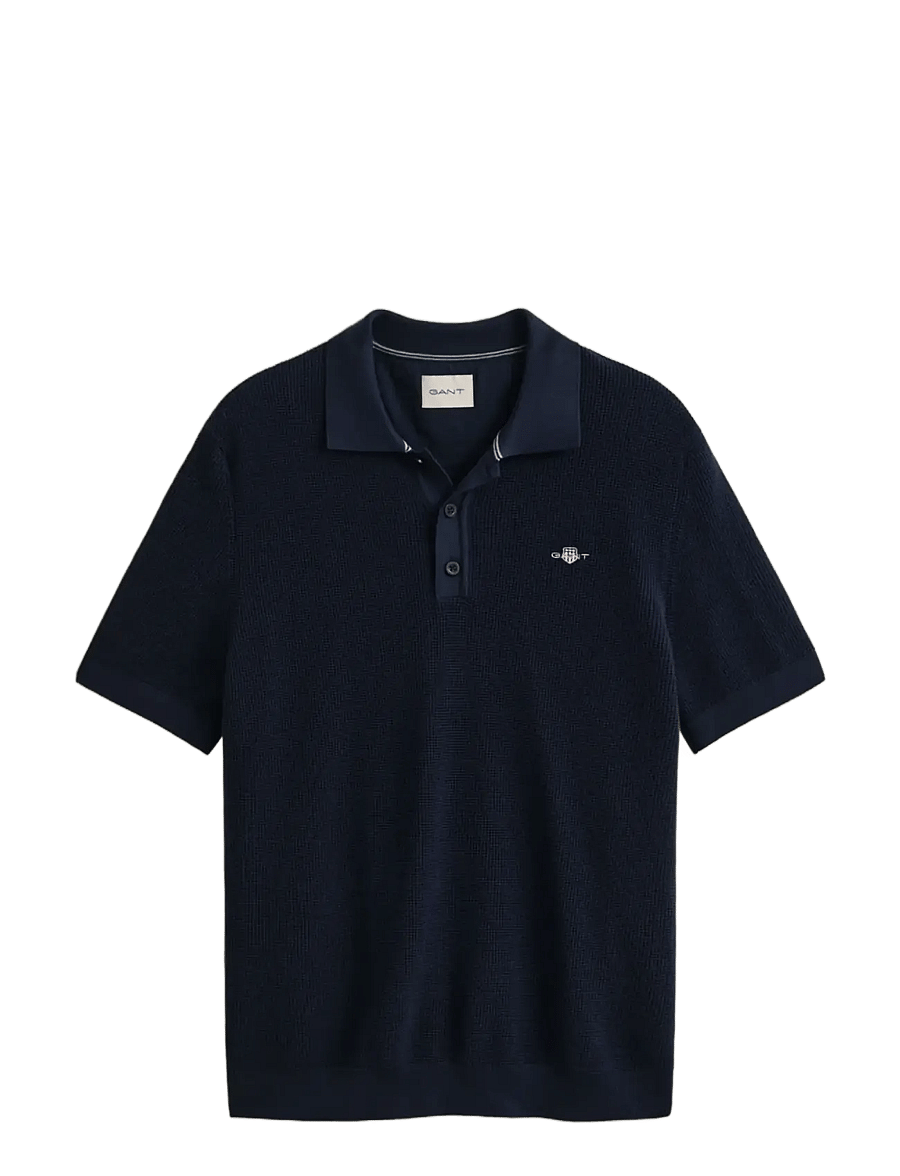 Gant - MICRO TEXTURED COTTON SS POLO - stickade pikéer - evening blue - 1