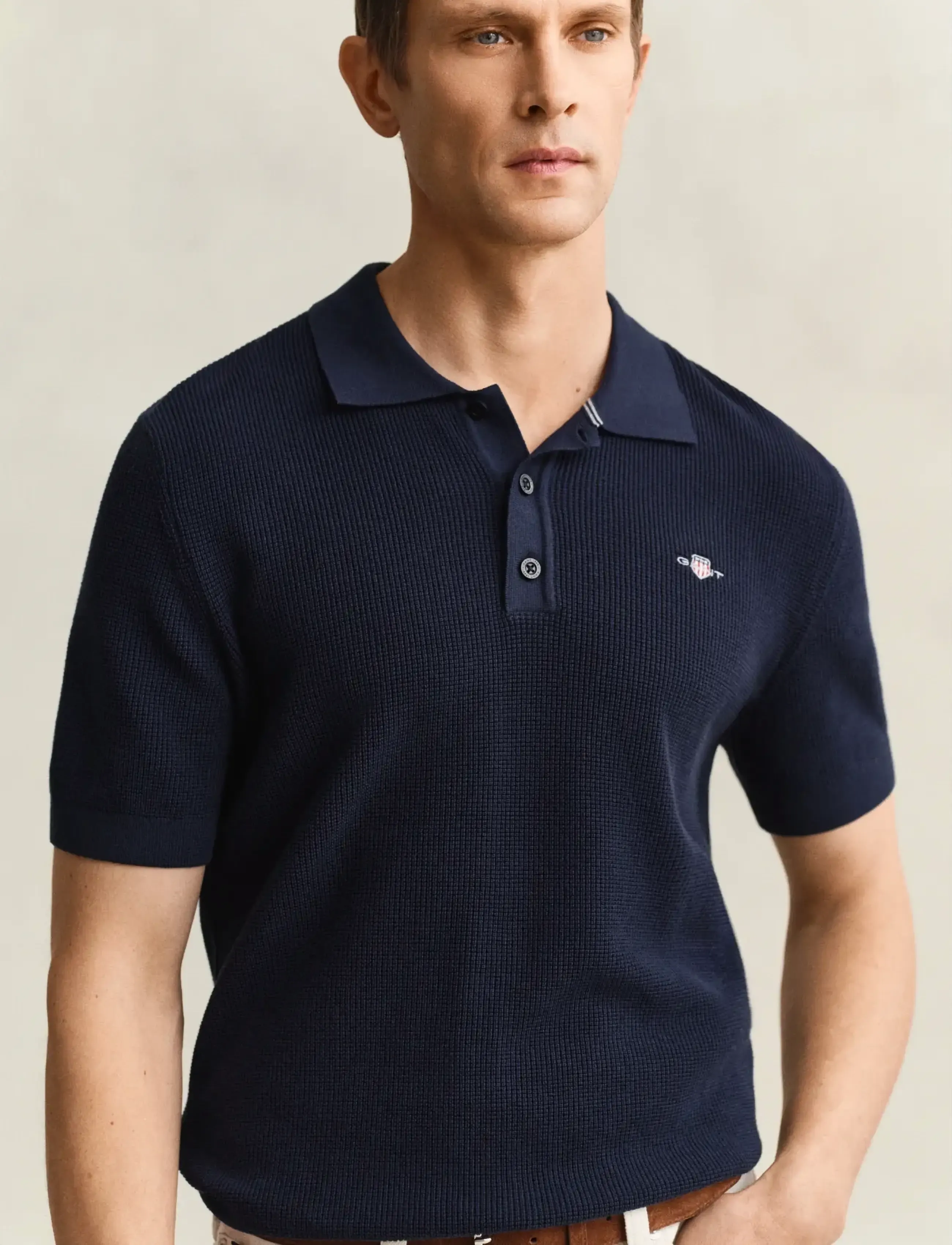 Gant - MICRO TEXTURED COTTON SS POLO - knitted polos - evening blue - 3