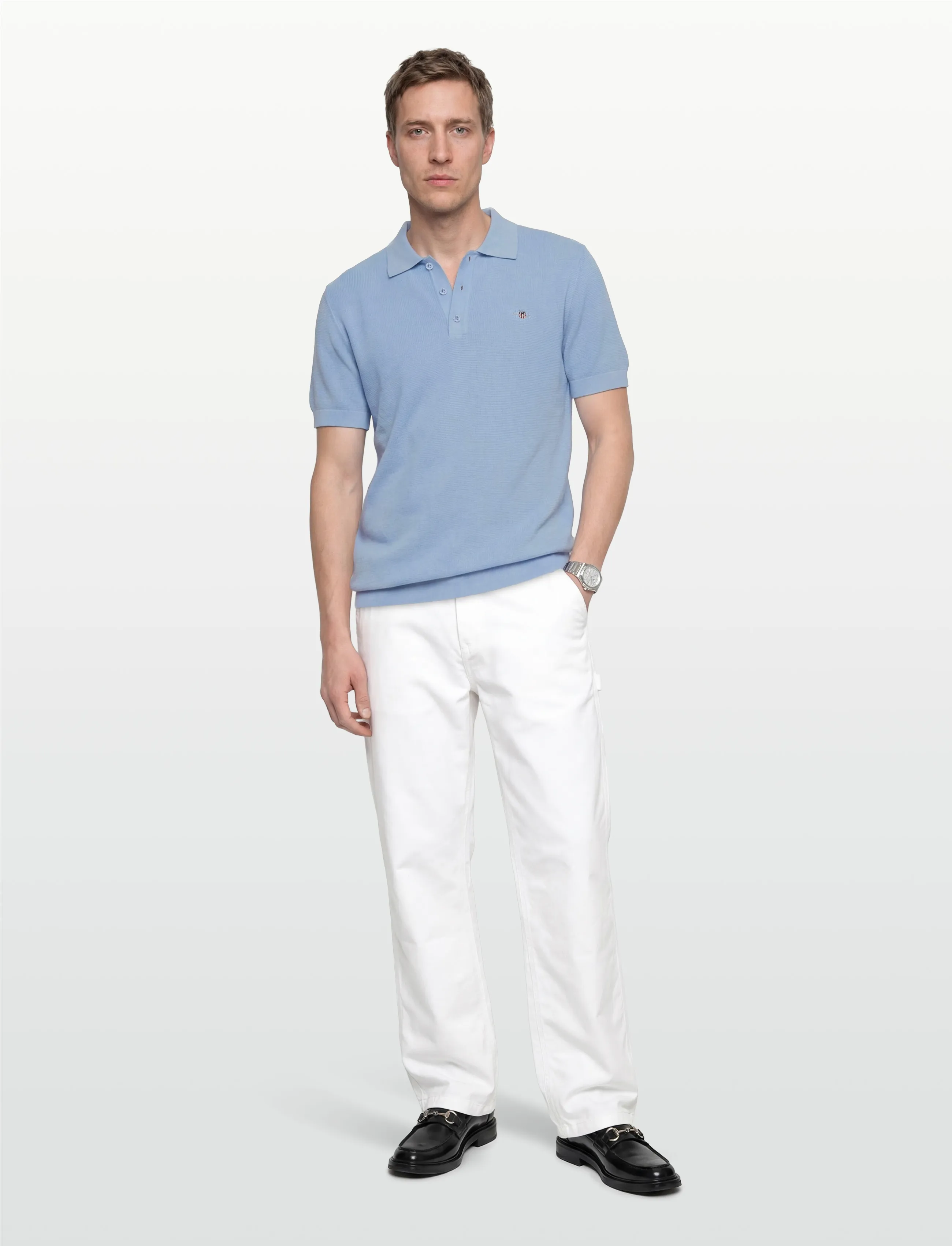 Gant Micro Textured Cotton Ss Polo, Mænd, Kortærmet Strikket Polo, Blå, Str: XXXL