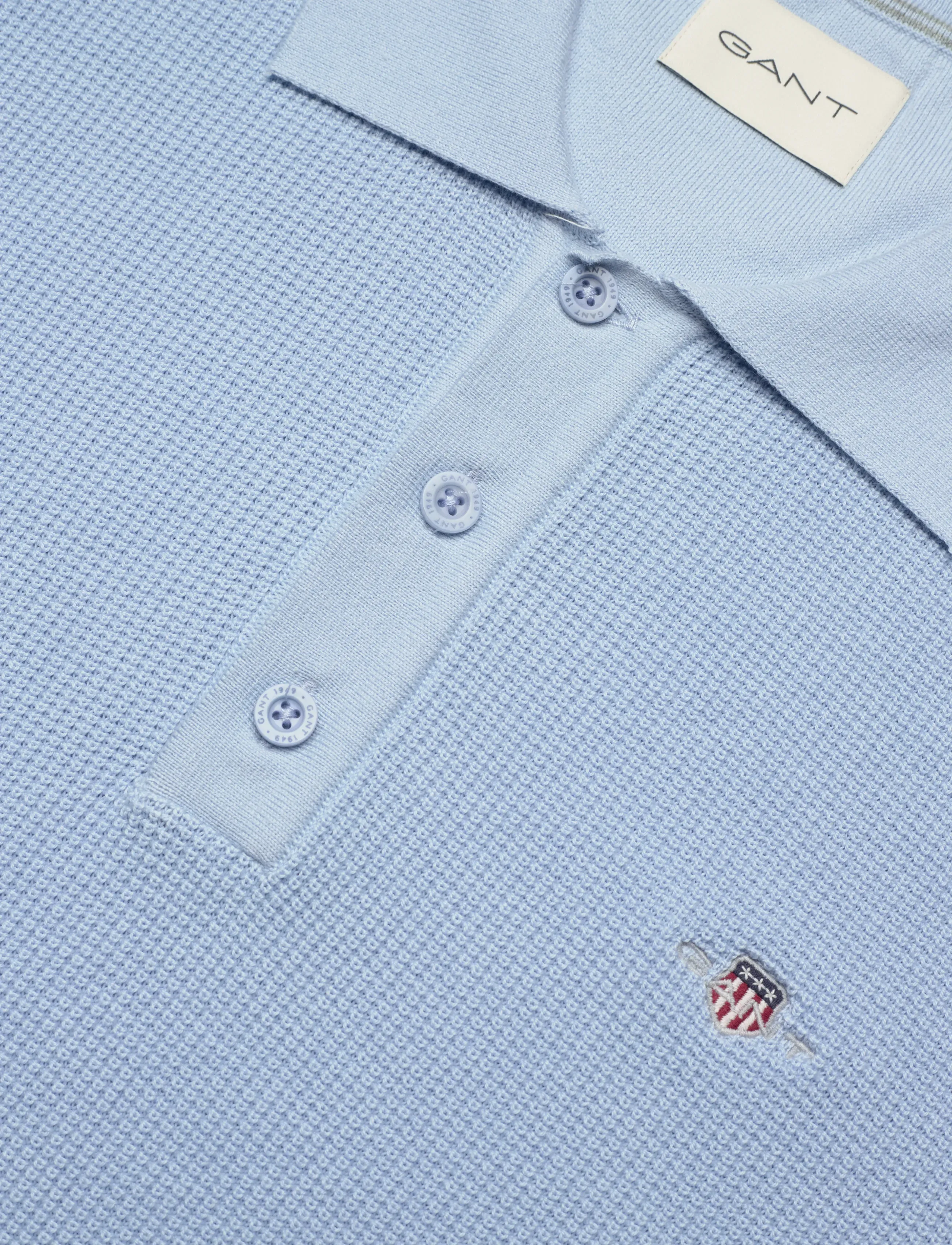 Gant - MICRO TEXTURED COTTON SS POLO - knitted polos - fresh blue - 5