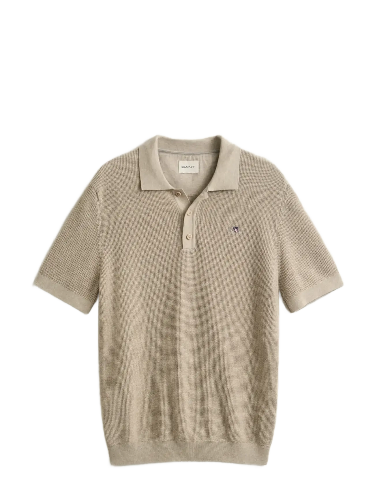 GANT MICRO TEXTURED COTTON SS POLO - Gestrickte Polohemden - OAT MELANGE / beige