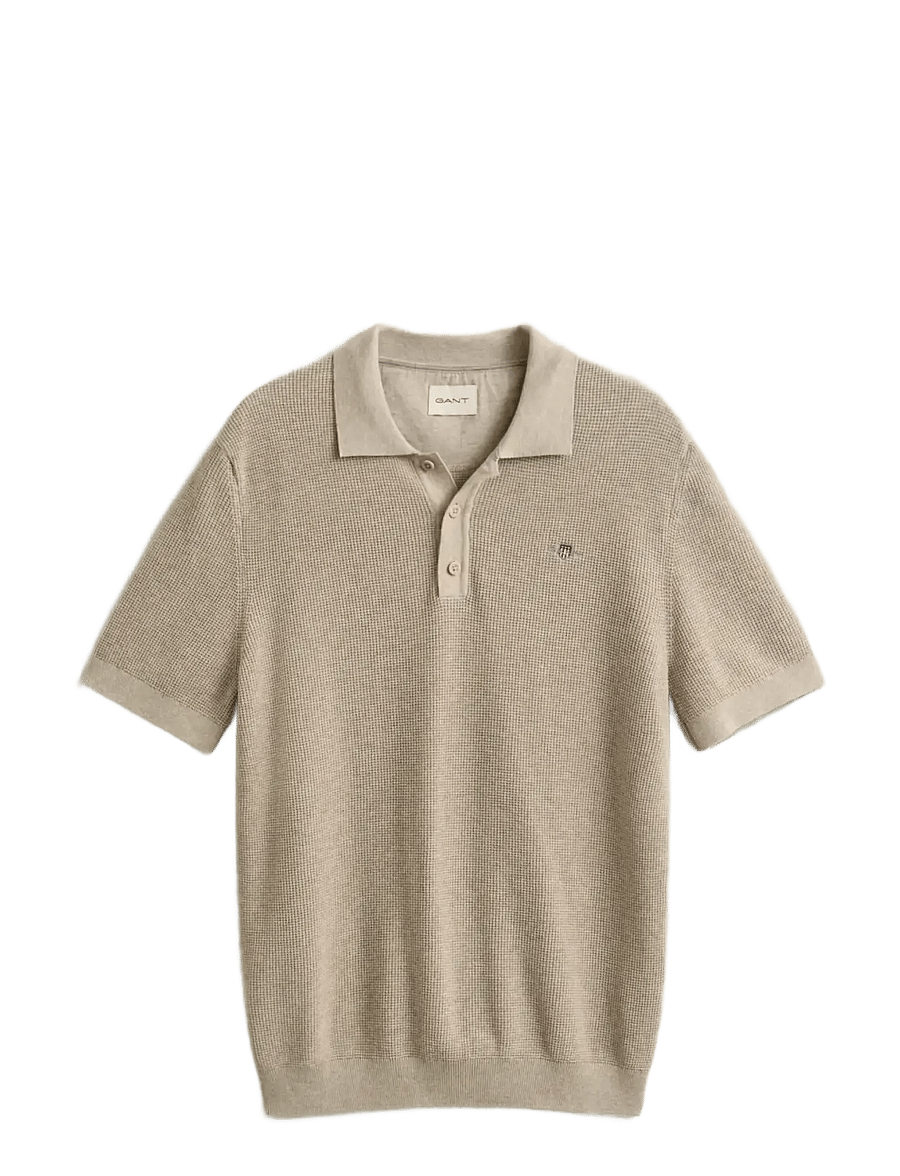 Gant - MICRO TEXTURED COTTON SS POLO - stickade pikéer - oat melange - 1