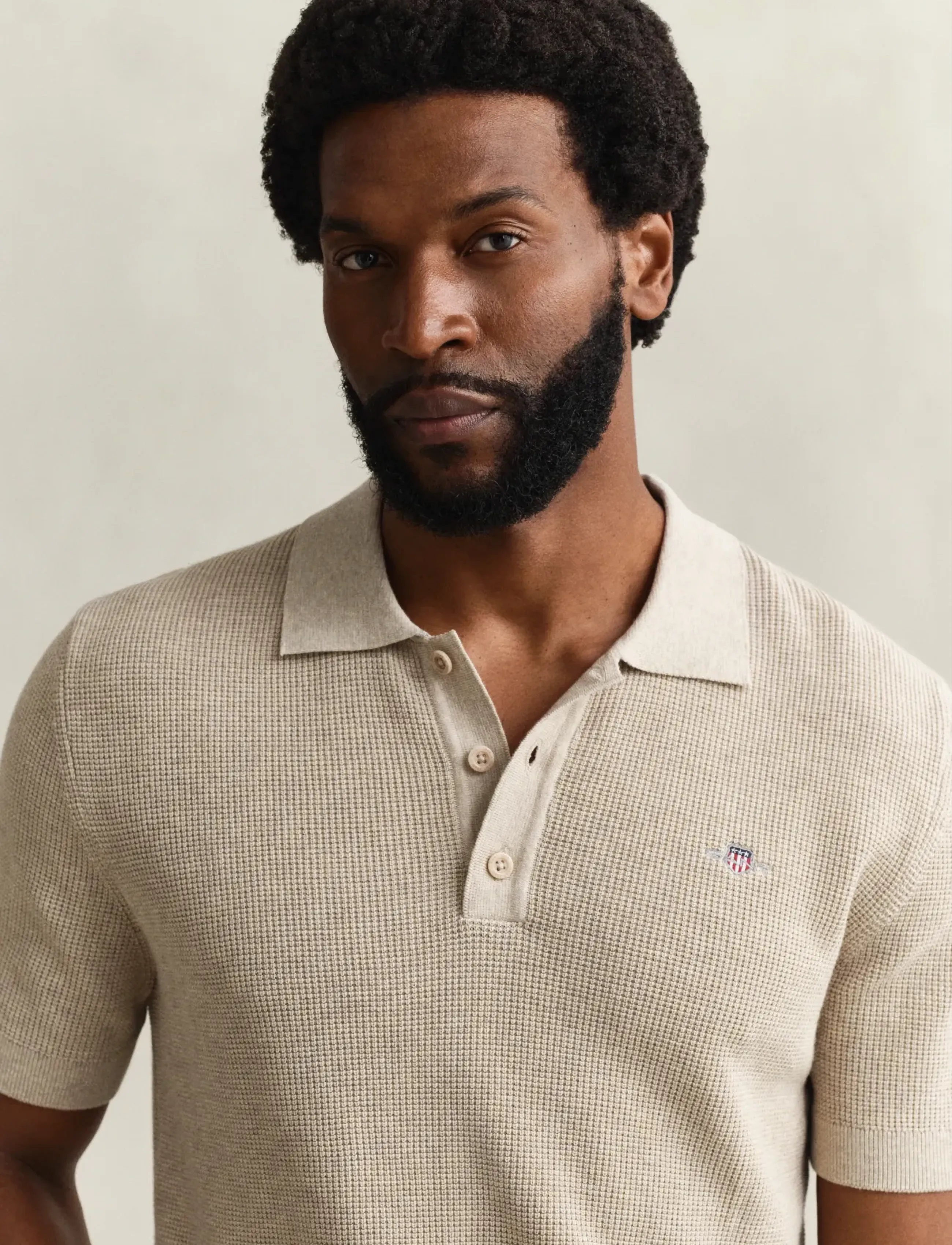 Gant - MICRO TEXTURED COTTON SS POLO - stickade pikéer - oat melange - 3