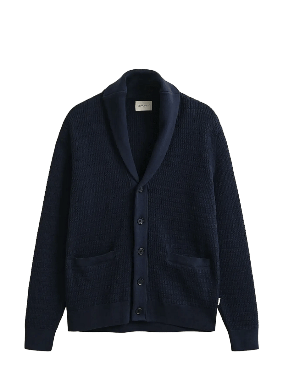 Gant - MINI CABLE SHAWL COLLAR CARDIGAN - cardigans - evening blue - 1