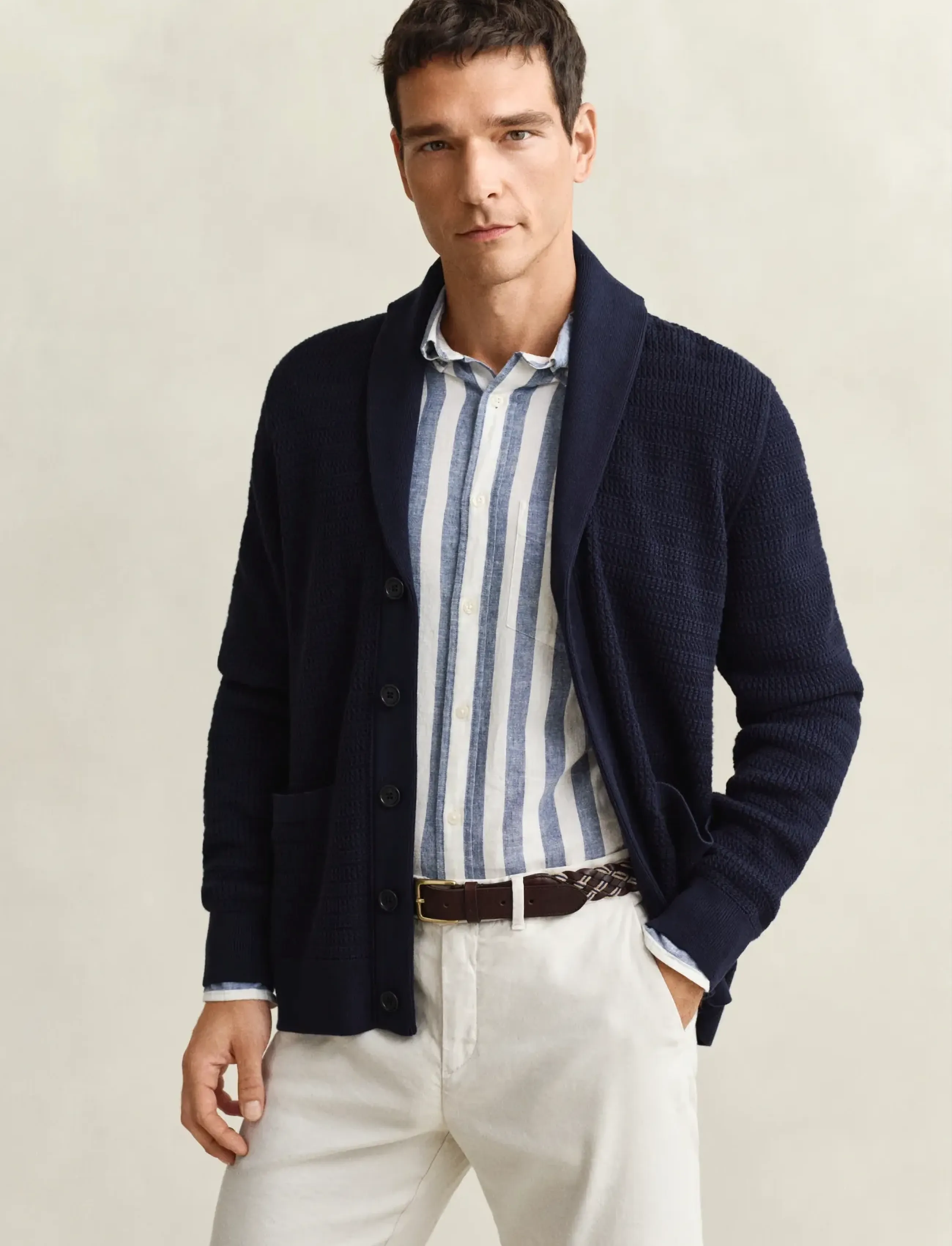 Gant - MINI CABLE SHAWL COLLAR CARDIGAN - cardigans - evening blue - 3