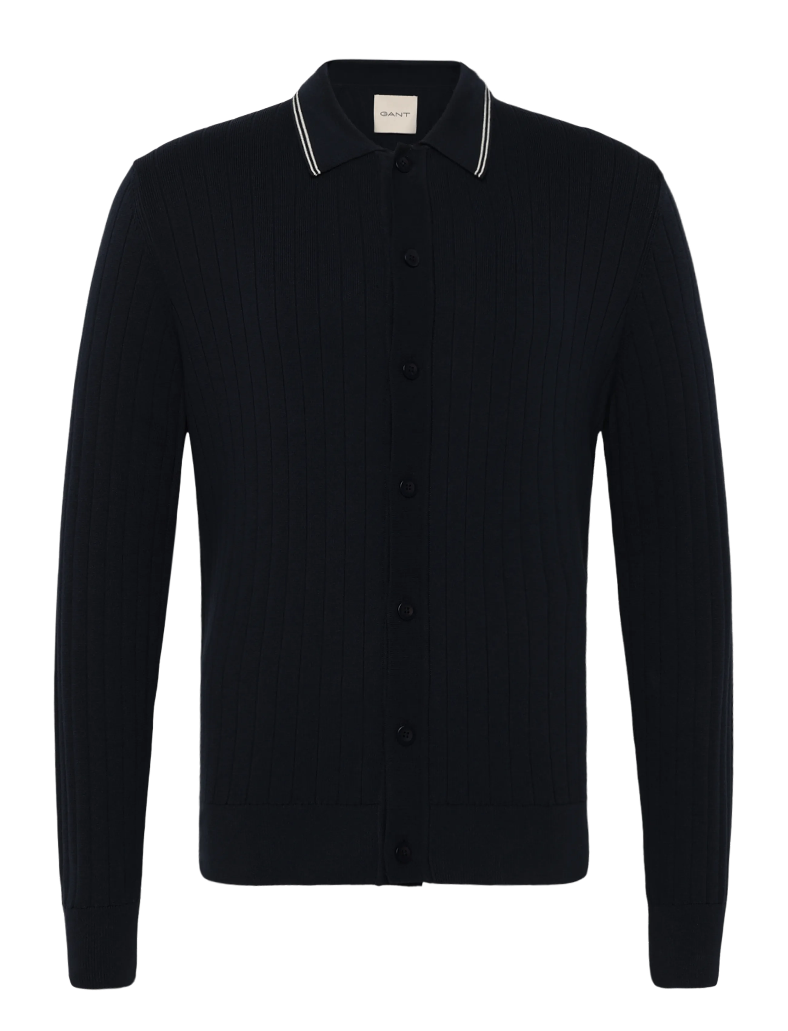 Gant COTTON RIB POLO CARDIGAN - Langärmlige Strick-Polohemden - EVENING BLUE / navy