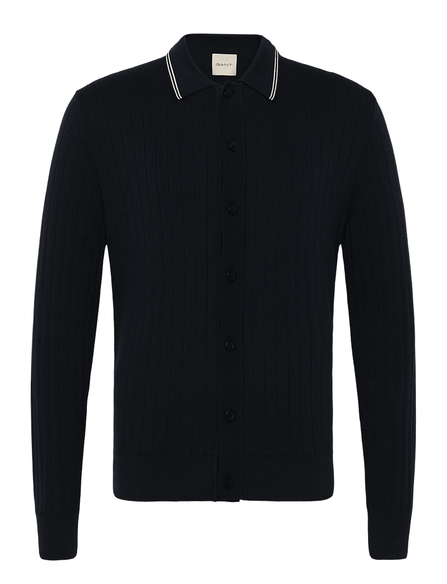 Gant - COTTON RIB POLO CARDIGAN - adīti polo krekli ar garām piedurknēm - evening blue - 1