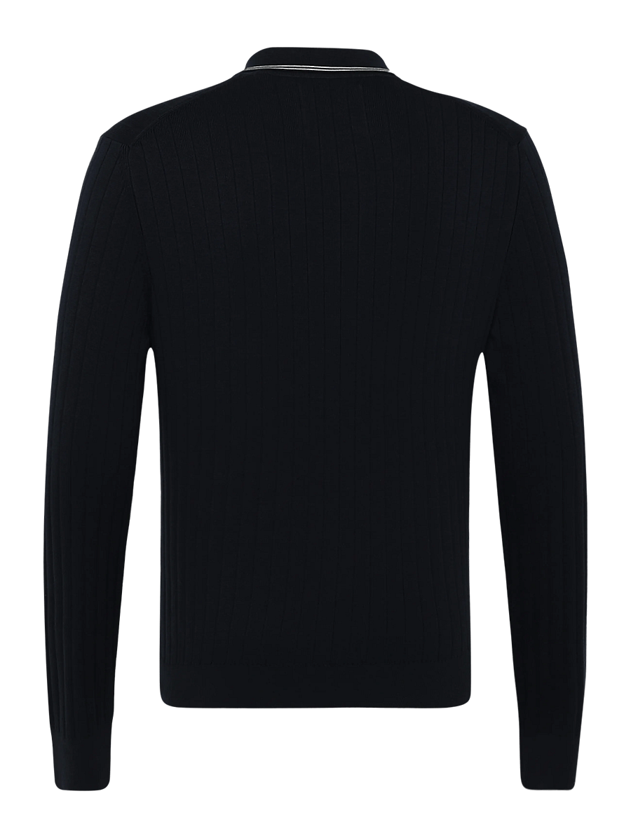 Gant - COTTON RIB POLO CARDIGAN - adīti polo krekli ar garām piedurknēm - evening blue - 2
