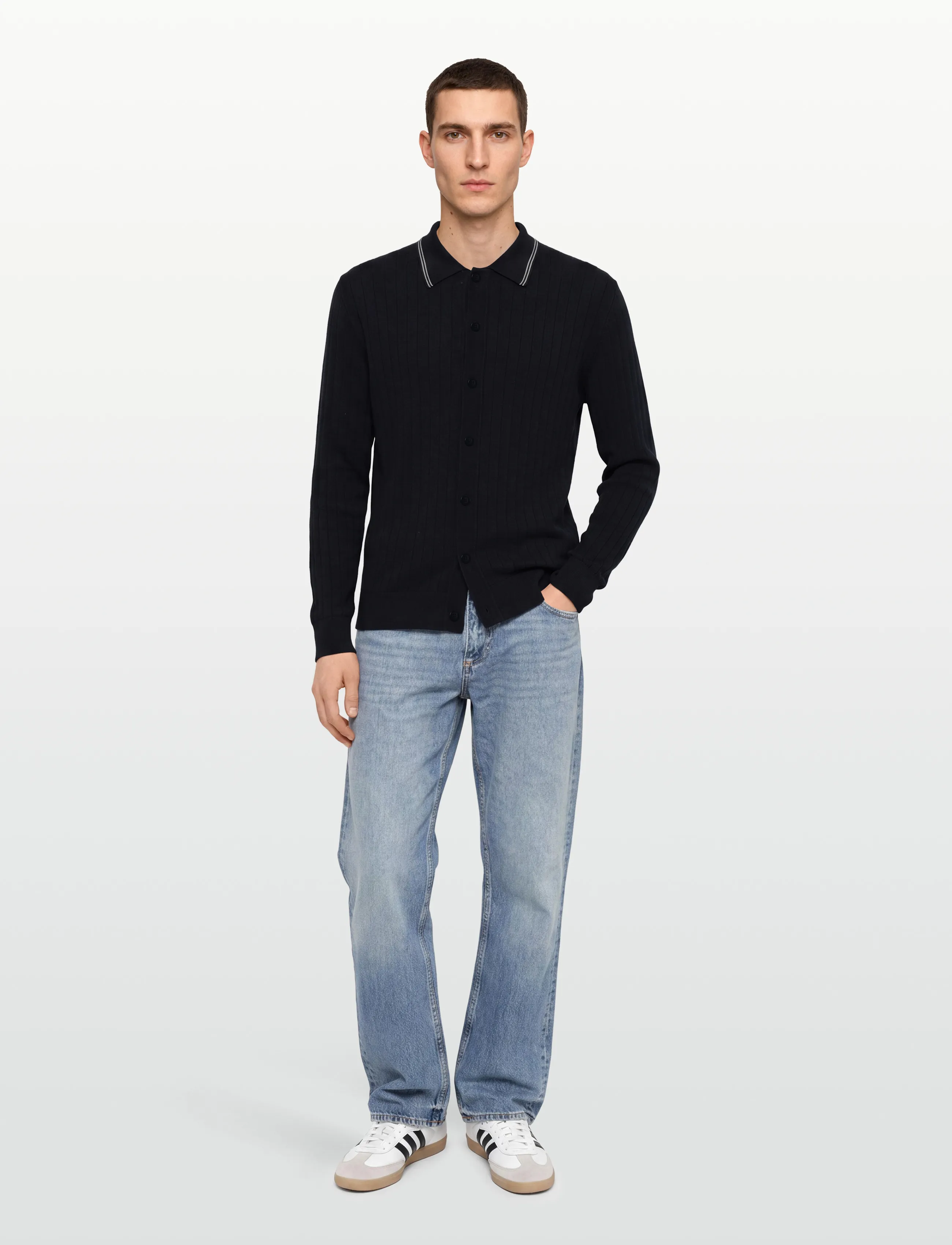 Gant Cotton Rib Polo Cardigan, XL, Knitwear, Marineblau - Cardigans, Männerswear