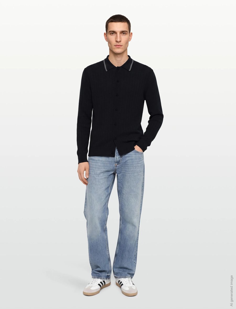 Gant - COTTON RIB POLO CARDIGAN - adīti polo krekli ar garām piedurknēm - evening blue - 0