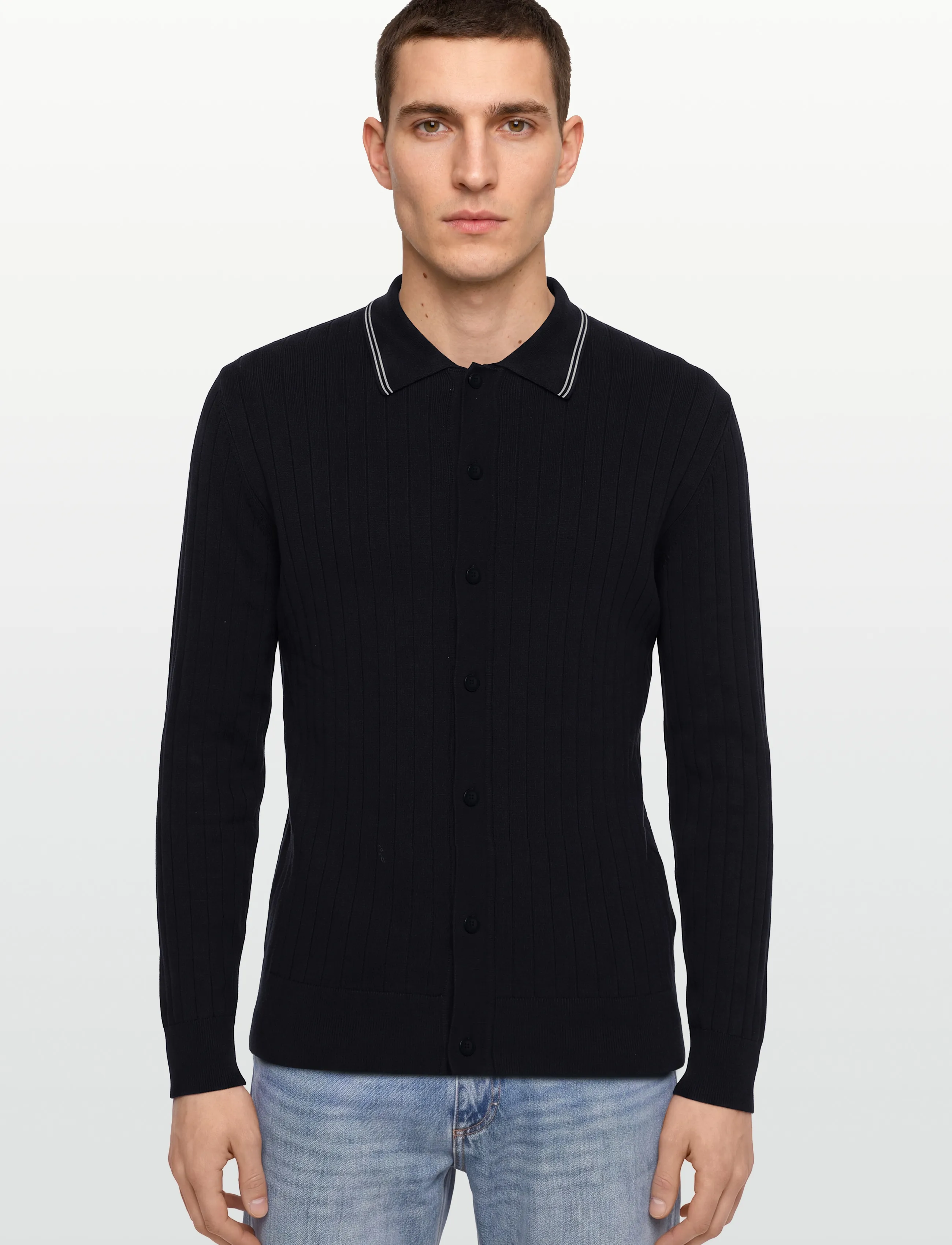 Gant - COTTON RIB POLO CARDIGAN - adīti polo krekli ar garām piedurknēm - evening blue - 3