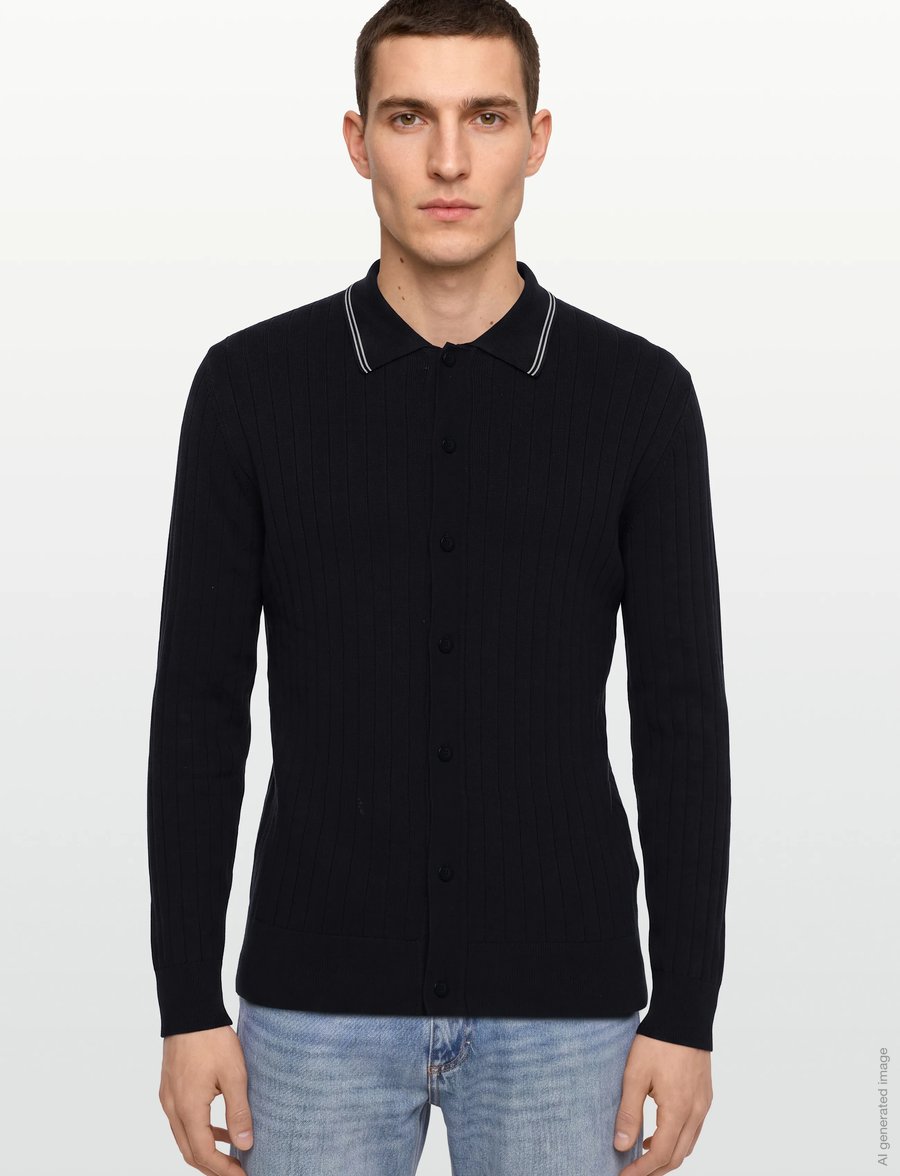 Gant - COTTON RIB POLO CARDIGAN - adīti polo krekli ar garām piedurknēm - evening blue - 3