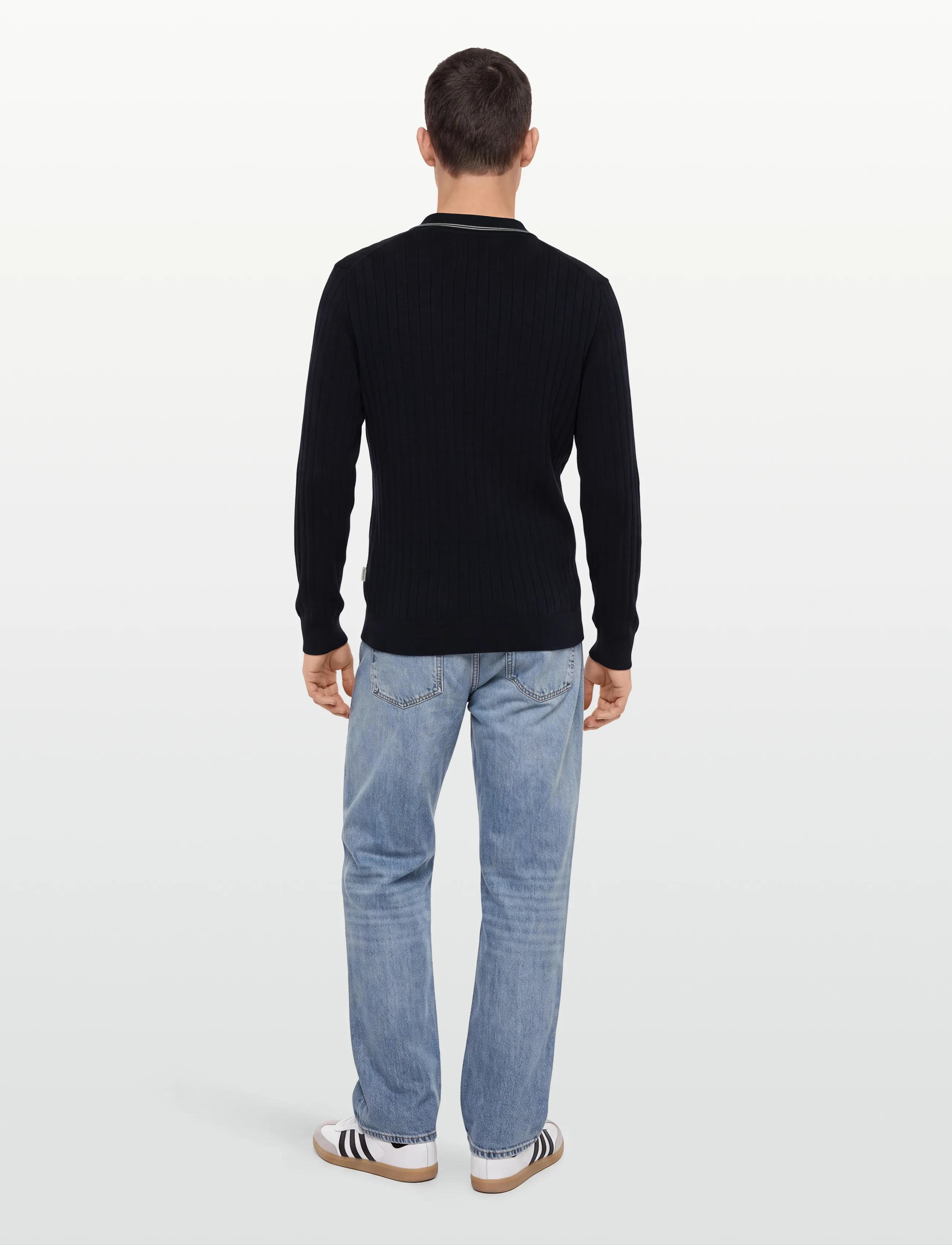Gant - COTTON RIB POLO CARDIGAN - adīti polo krekli ar garām piedurknēm - evening blue - 4