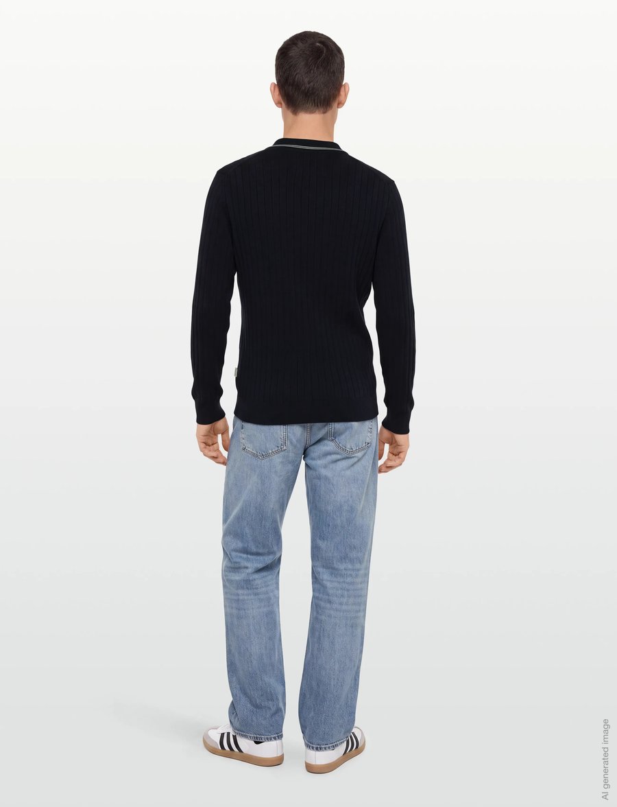 Gant - COTTON RIB POLO CARDIGAN - adīti polo krekli ar garām piedurknēm - evening blue - 4