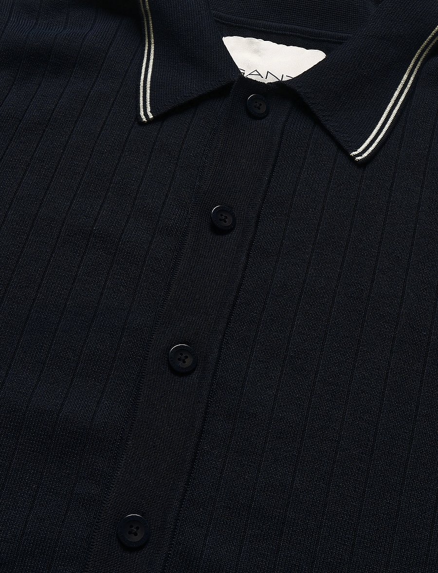 Gant - COTTON RIB POLO CARDIGAN - adīti polo krekli ar garām piedurknēm - evening blue - 5
