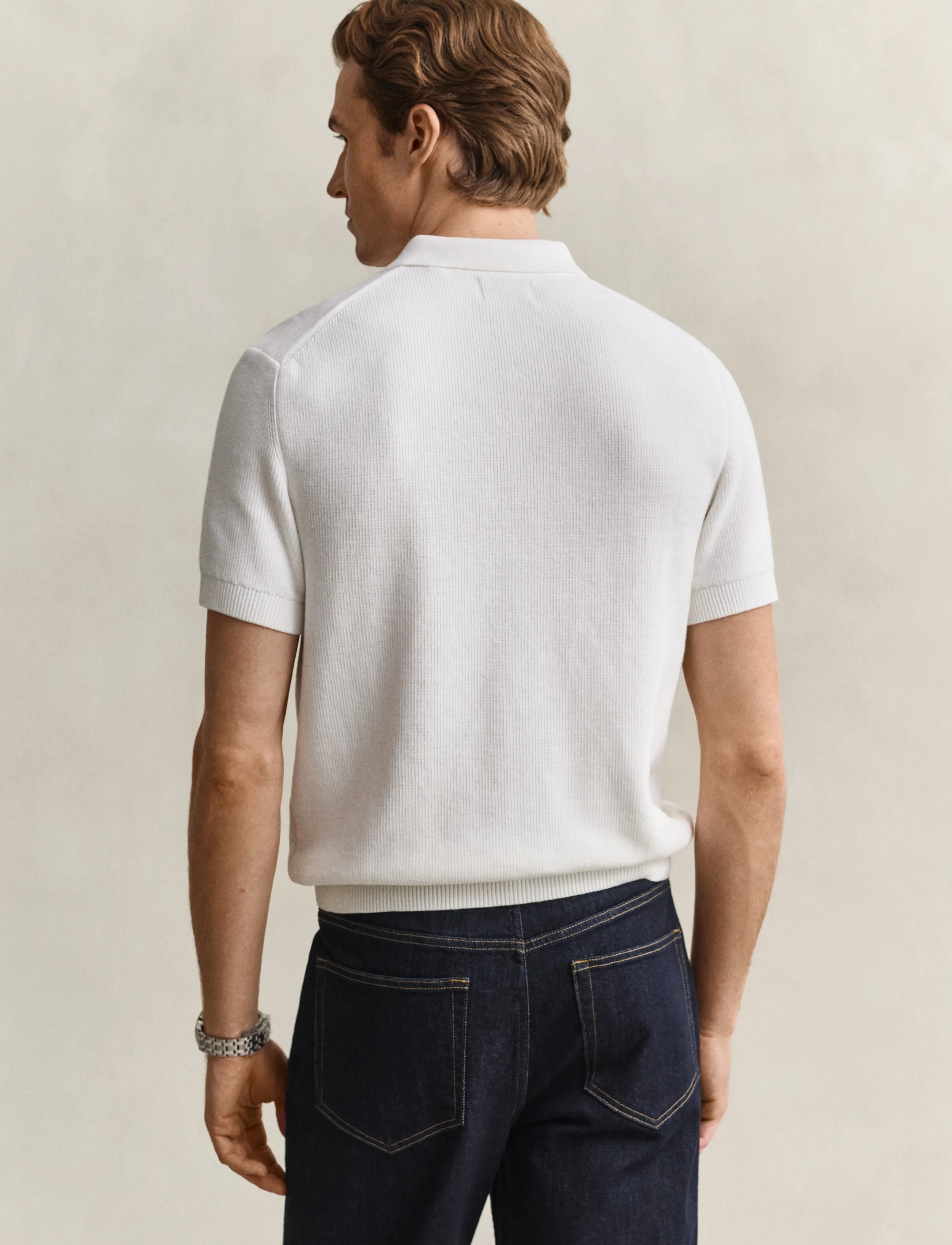 Gant - COTTON RIB HZ POLO - knitted polos - eggshell - 2