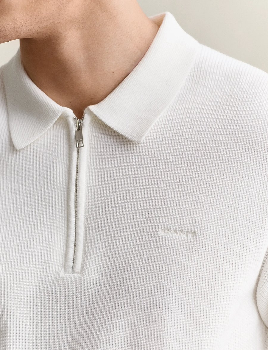 Gant - COTTON RIB HZ POLO - langärmlige strick-polohemden - eggshell - 3