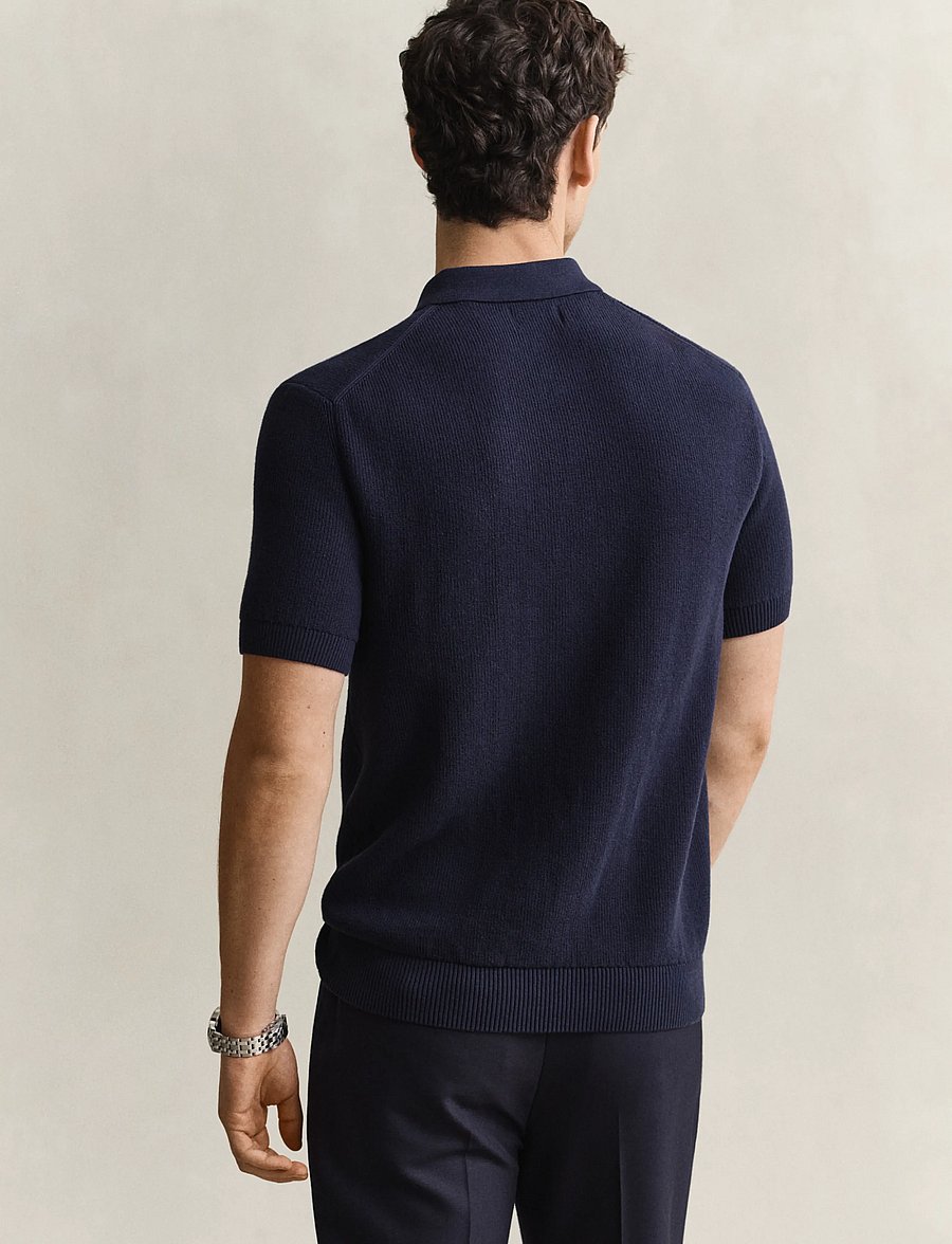 Gant - COTTON RIB HZ POLO - langärmlige strick-polohemden - evening blue - 2