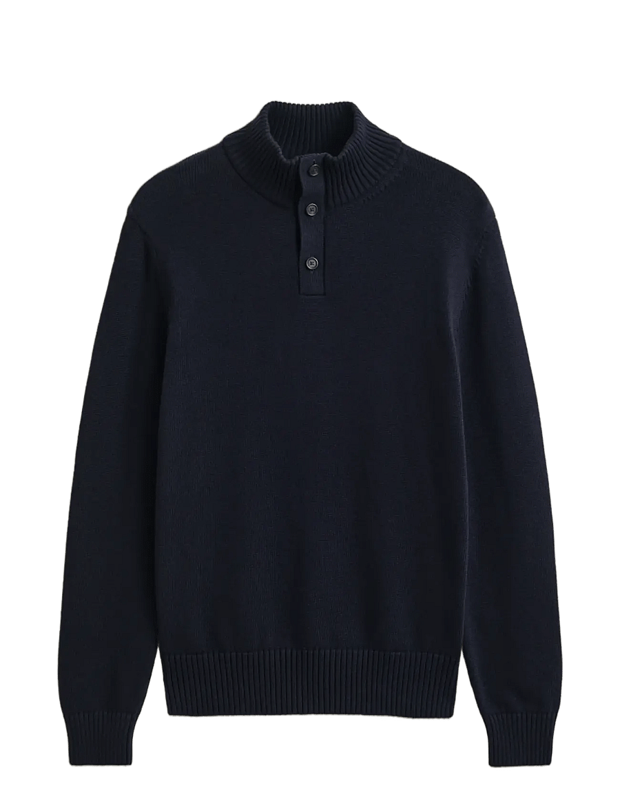 Gant - SUPIMA COTTON HALF BUTTONED NECK - langärmelige strick-polohemden - evening blue - 0