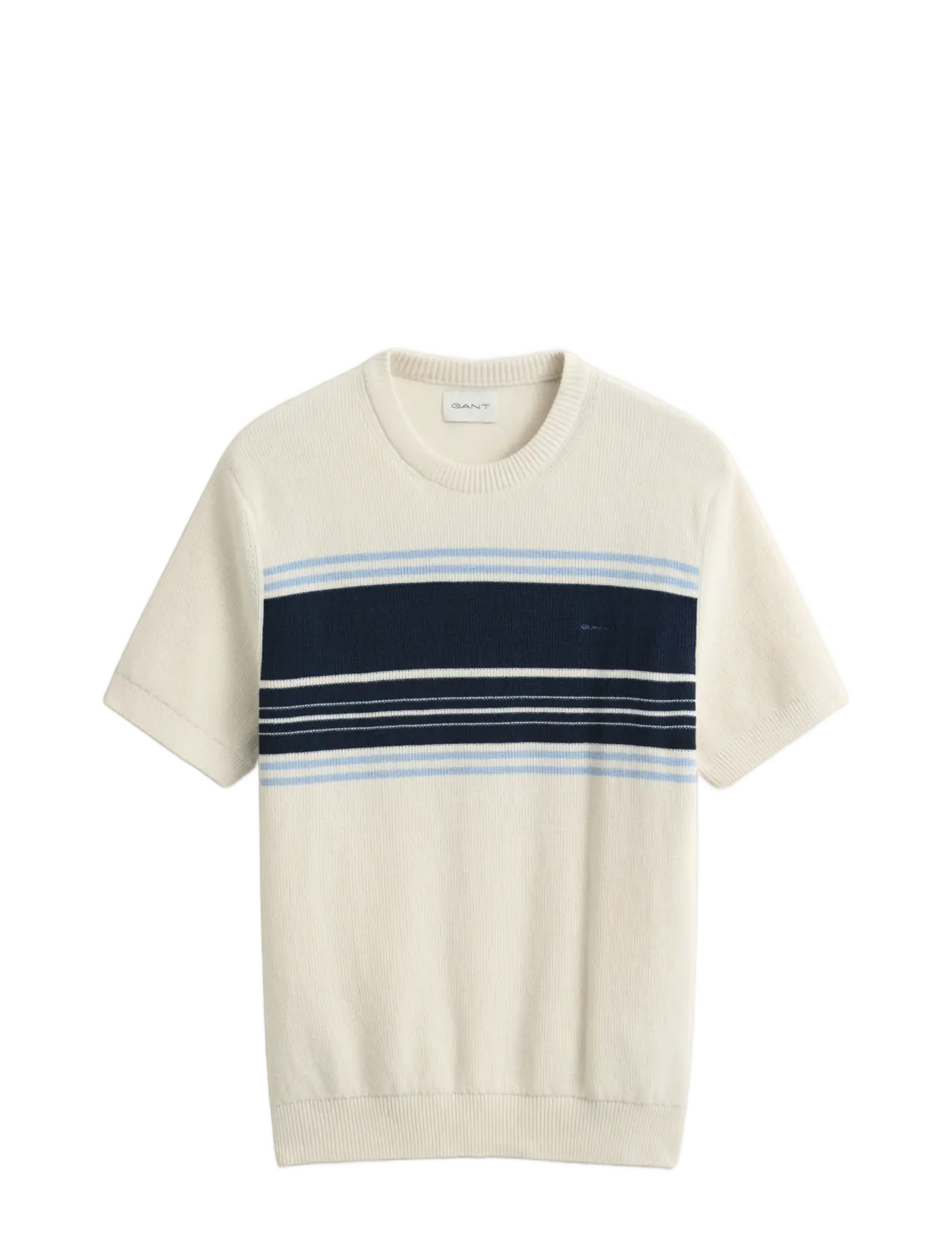 Gant STRIPED COTTON RIB SS C-NECK - Lühikeste varrukatega T-särgid - CREAM / cream