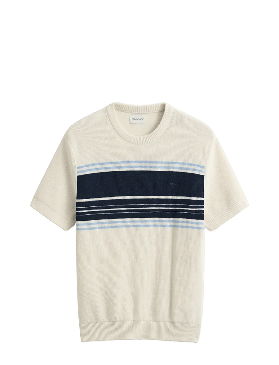 Gant - STRIPED COTTON RIB SS C-NECK - lühikeste varrukatega t-särgid - cream - 0