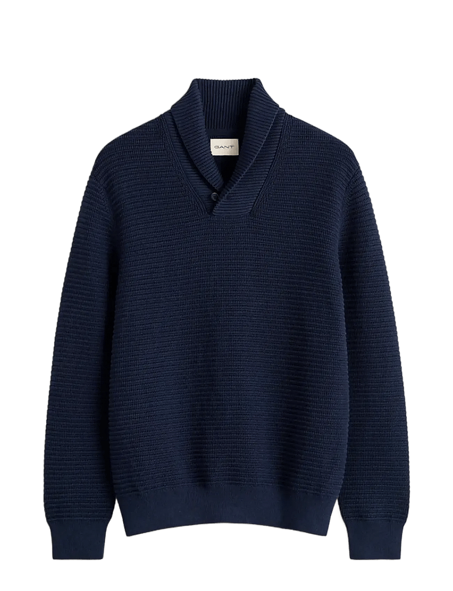 Gant - TEXTURED SHAWL COLLAR SWEATER - rundhals - evening blue - 0