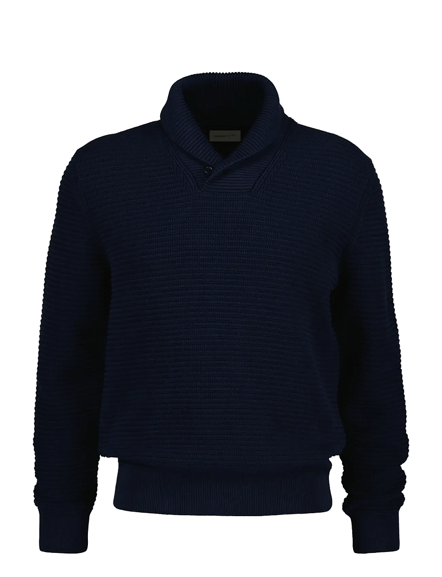 Gant - TEXTURED SHAWL COLLAR SWEATER - rundhals - evening blue - 0