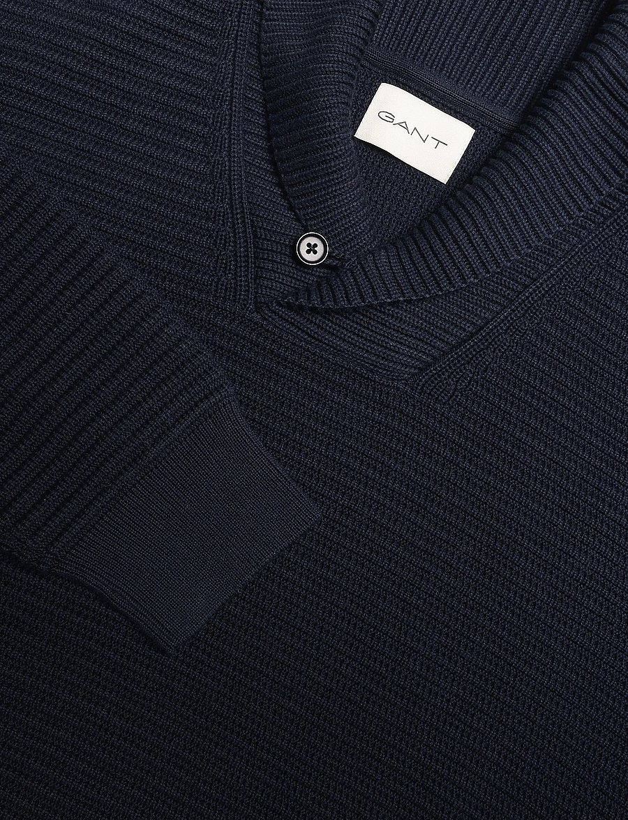 Gant - TEXTURED SHAWL COLLAR SWEATER - rundhals - evening blue - 1