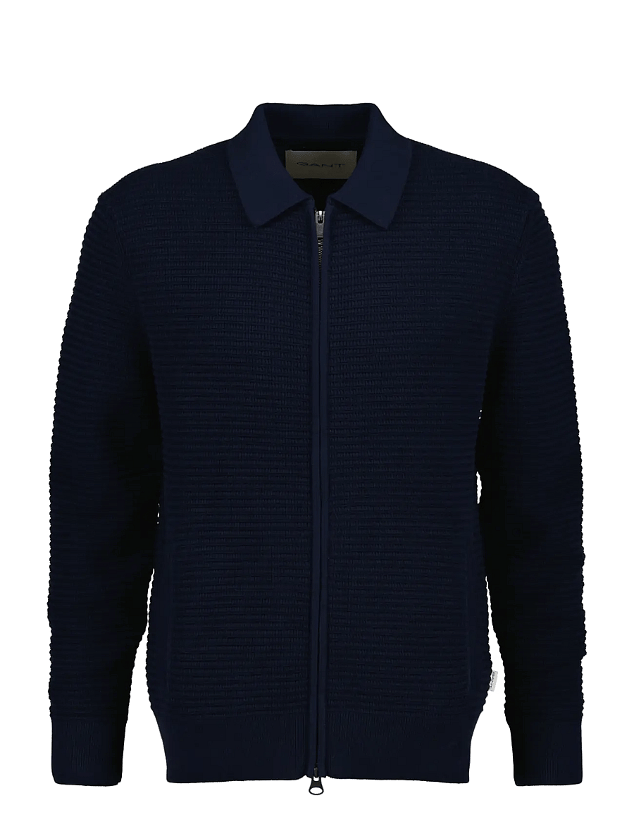 Gant - TEXTURED ZIP POLO CARDIGAN - strickjacken - evening blue - 0