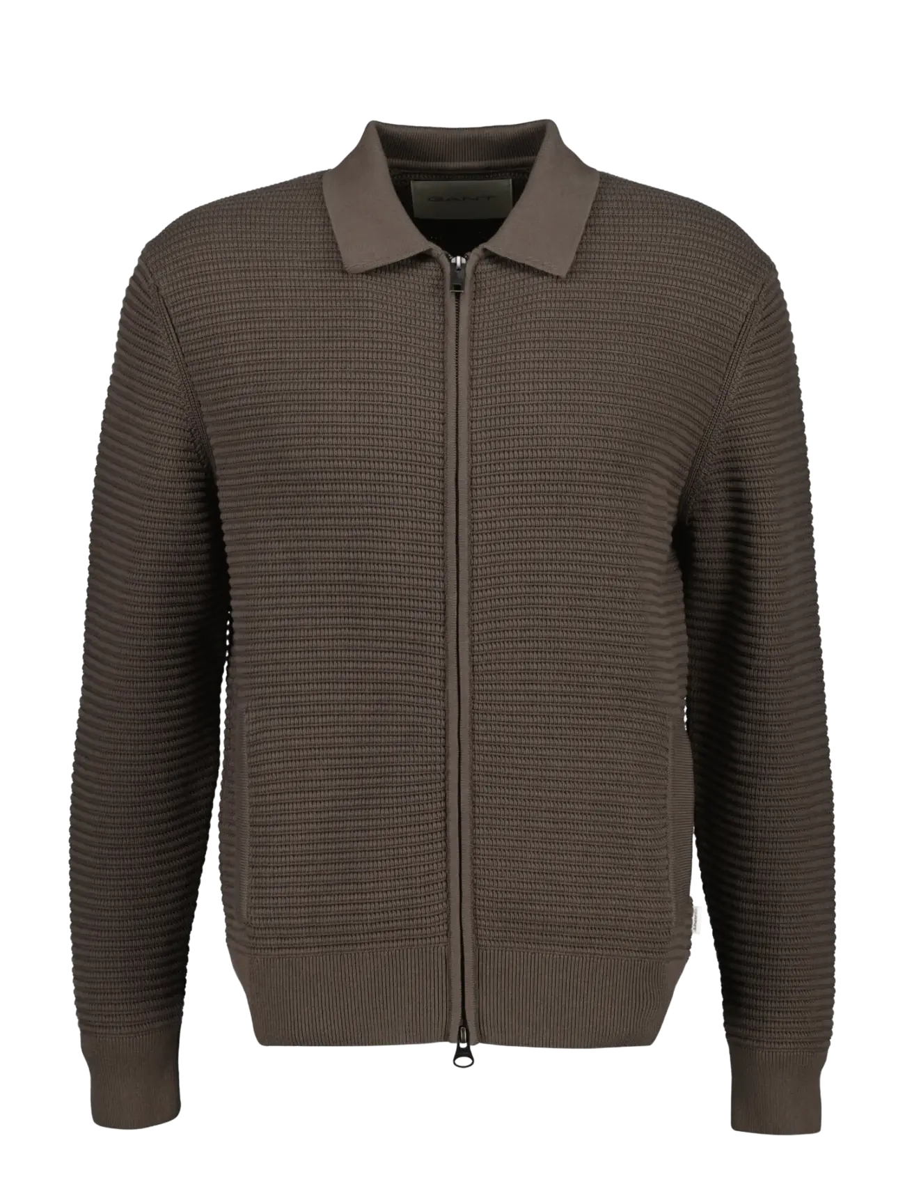 Gant TEXTURED ZIP POLO CARDIGAN - Knitwear - FADED TAUPE / brown