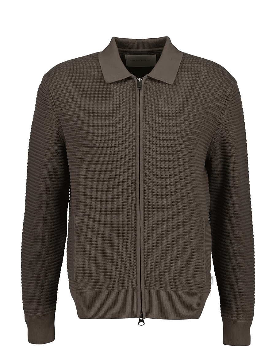 Gant - TEXTURED ZIP POLO CARDIGAN - koftor - faded taupe - 0