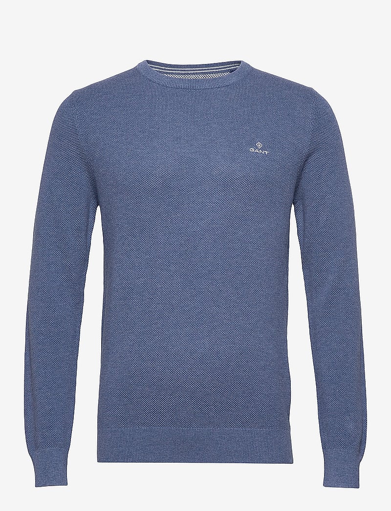 GANT - COTTON PIQUE C-NECK - rundhalsad - denim blue melange - 0