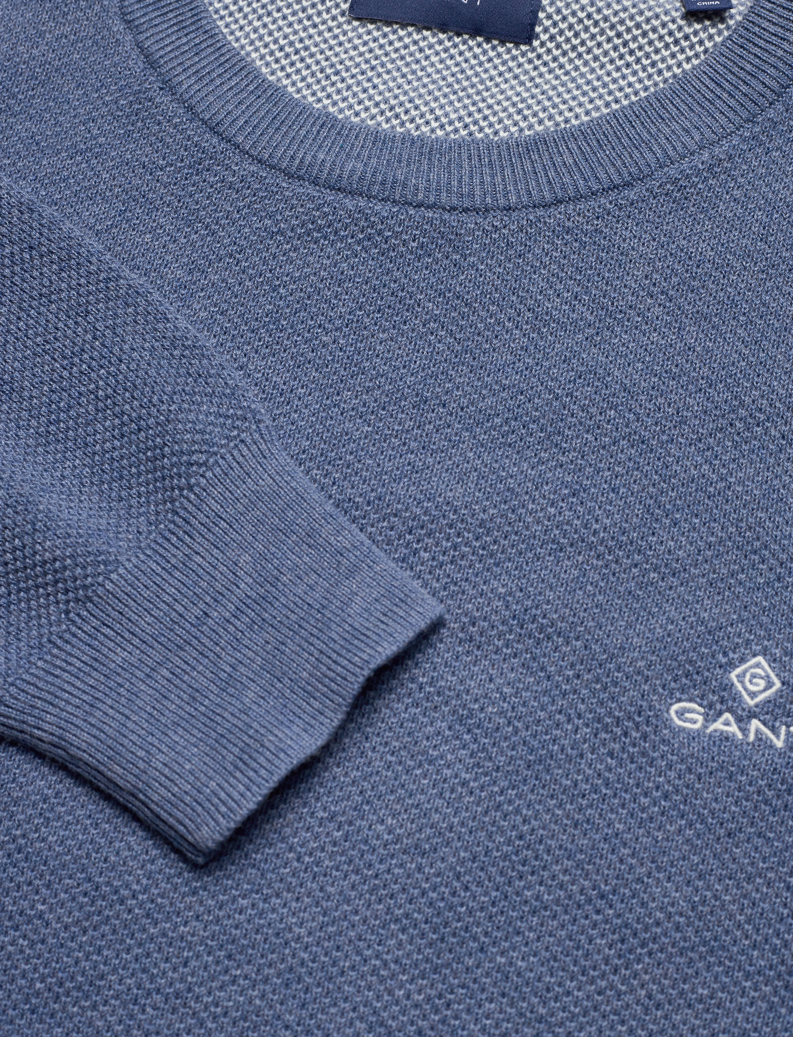 GANT - COTTON PIQUE C-NECK - denim blue melange - 2