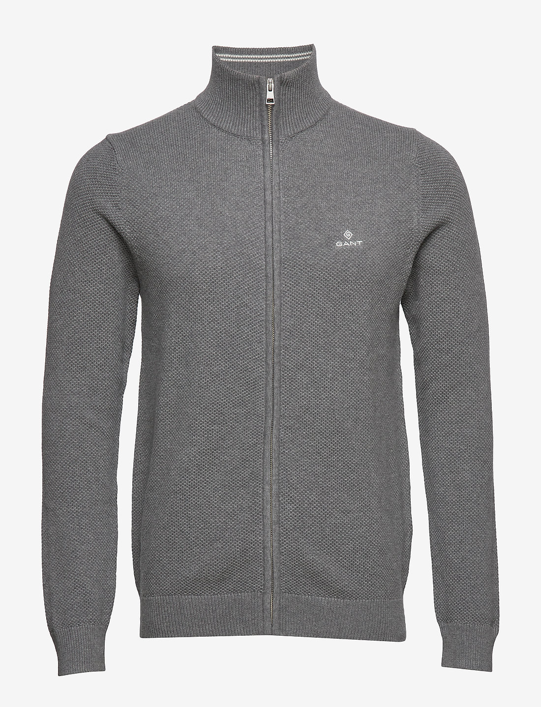 GANT Cotton Pique Zip Cardigan knitwear shop at Booztlet