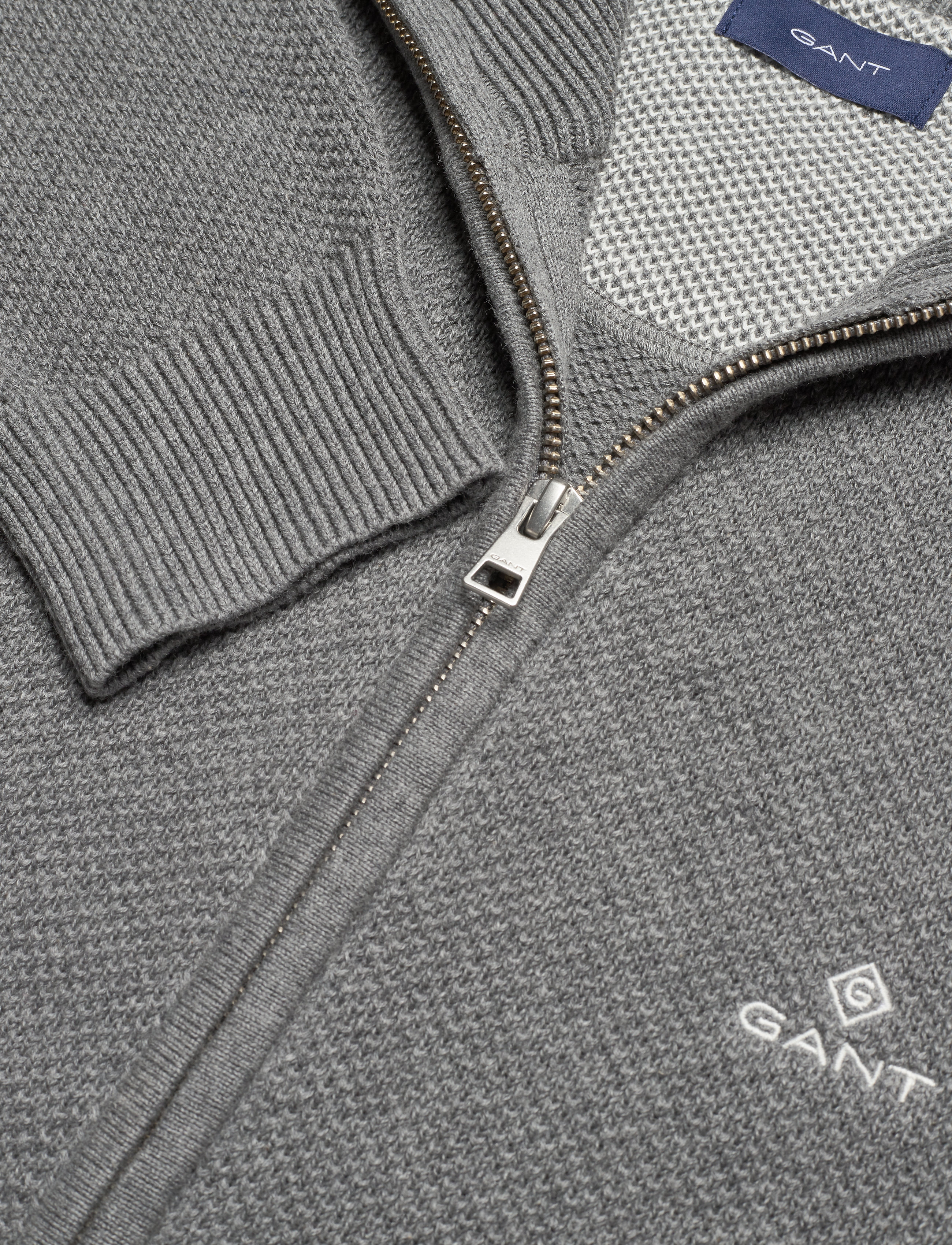 GANT - COTTON PIQUE ZIP CARDIGAN - dark grey melange - 2