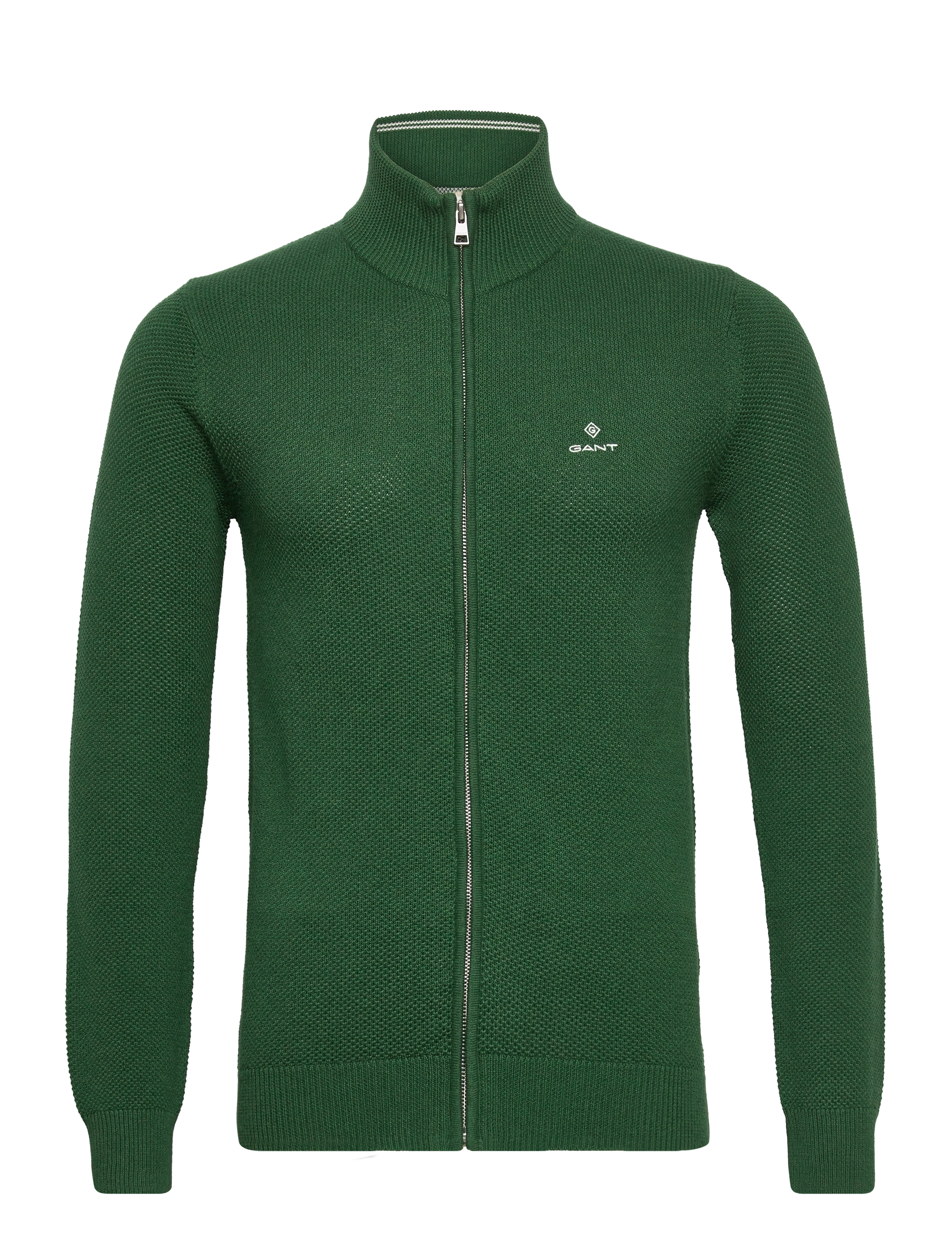 GANT - COTTON PIQUE ZIP CARDIGAN - forest green mel - 0